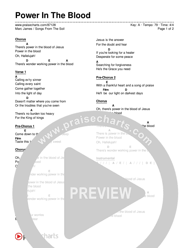 Power In The Blood Chord Chart (Songs From The Soil / Marc James)
