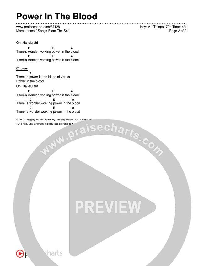 Power In The Blood Chord Chart (Songs From The Soil / Marc James)