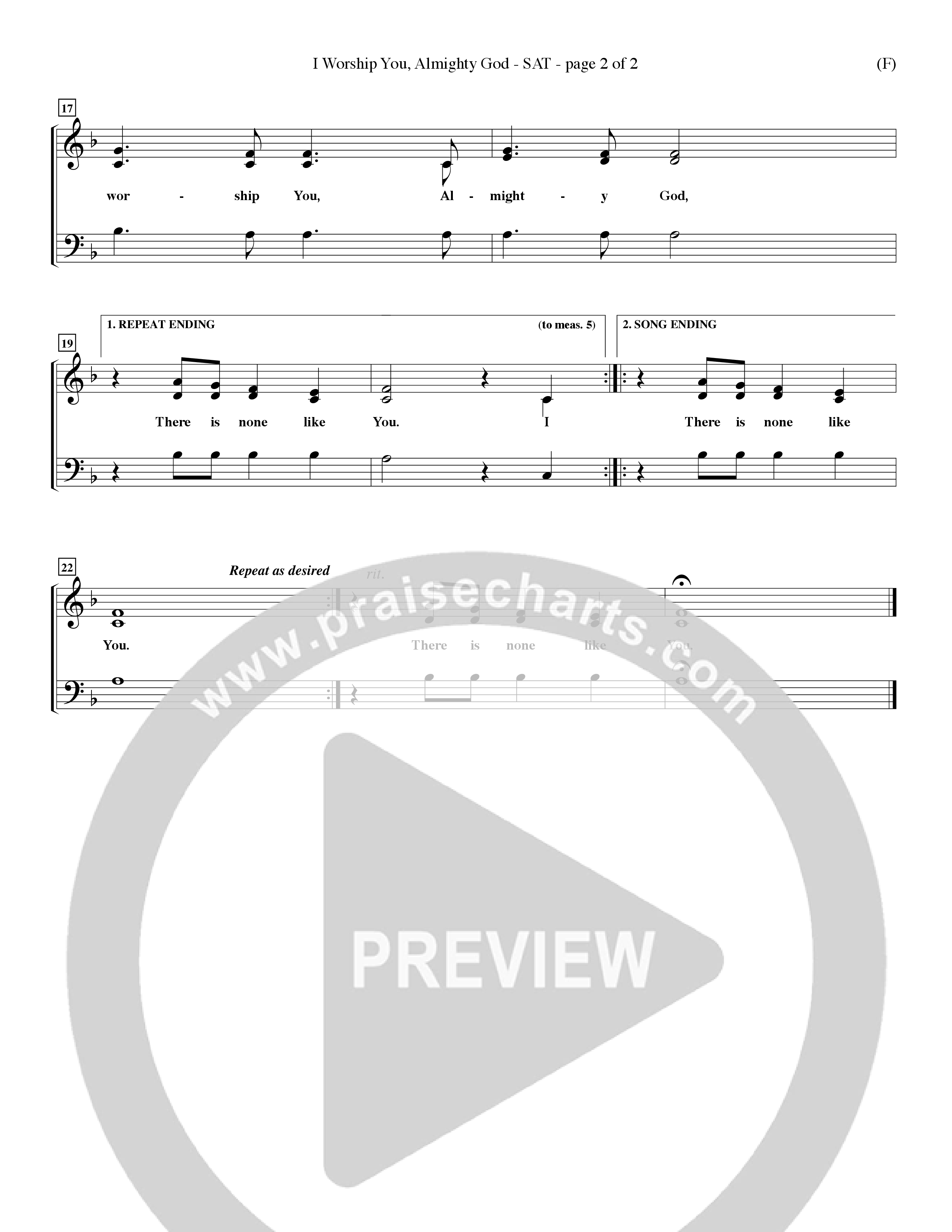 I Worship You Almighty God (Choral Anthem SATB) Lead Sheet (SAT) (Word Music Choral / Orch. Don Hart / Orch. Wayne Yankie)