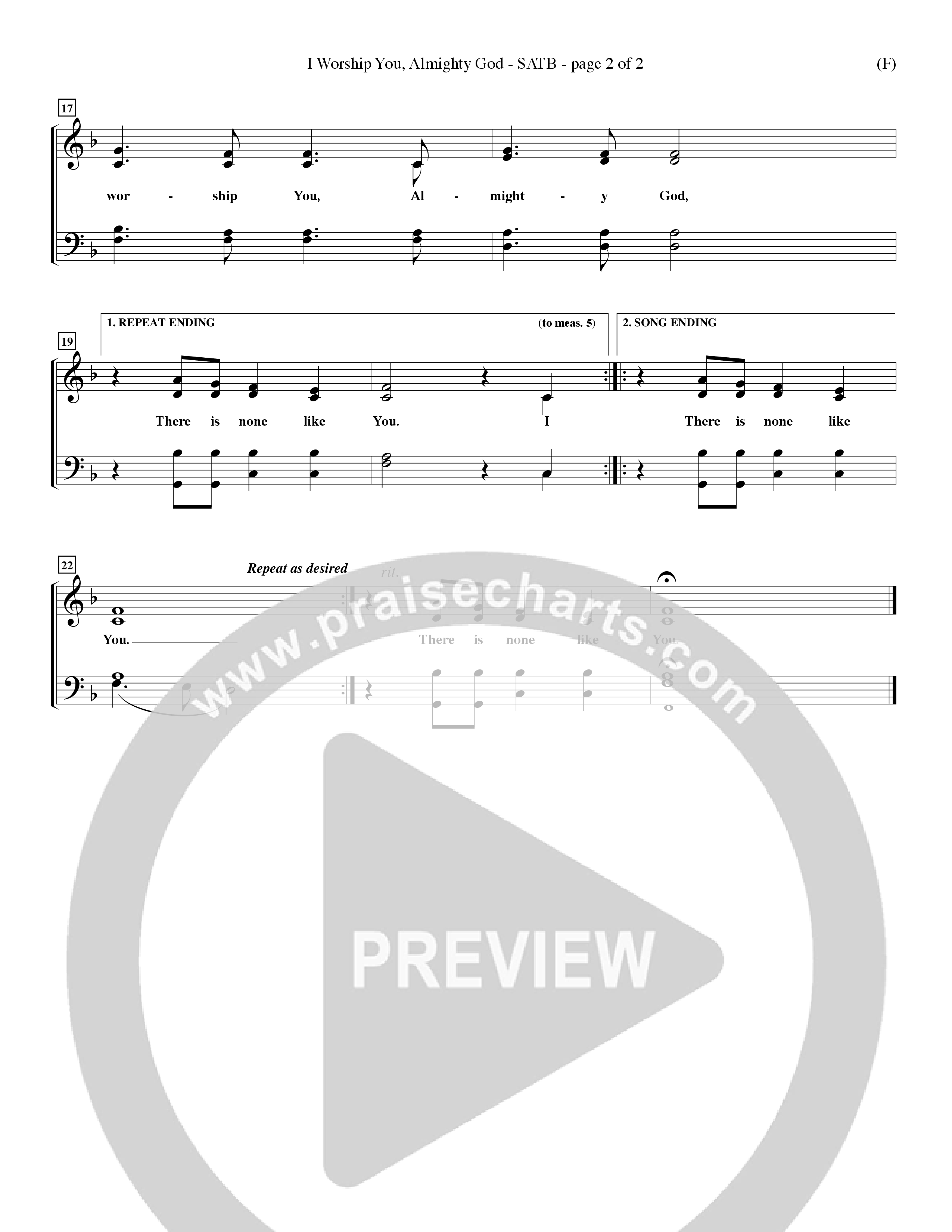 I Worship You Almighty God (Choral Anthem SATB) Keyboard/Vocal (SATB) (Word Music Choral / Orch. Don Hart / Orch. Wayne Yankie)