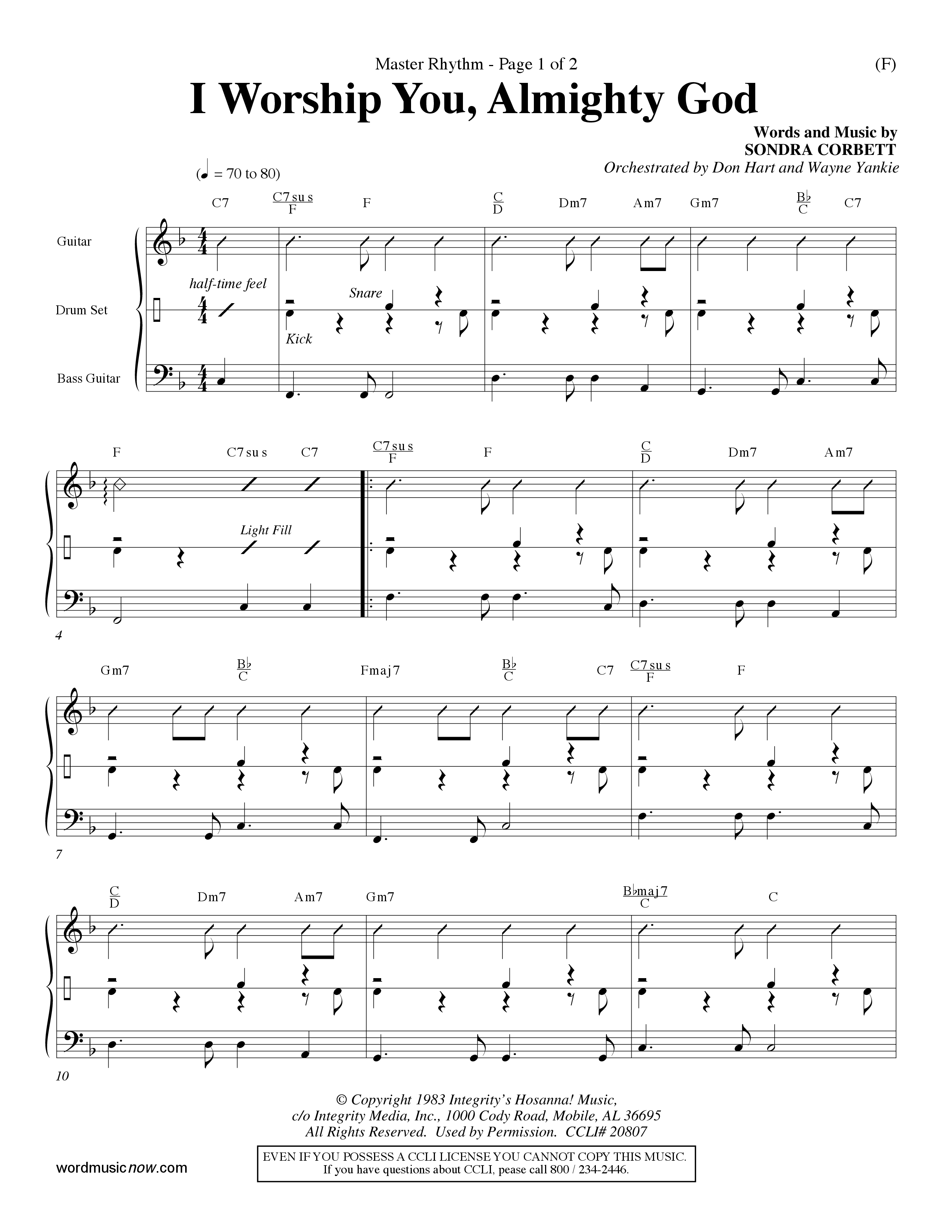 I Worship You Almighty God (Choral Anthem SATB) Rhythm Chart (Word Music Choral / Orch. Don Hart / Orch. Wayne Yankie)