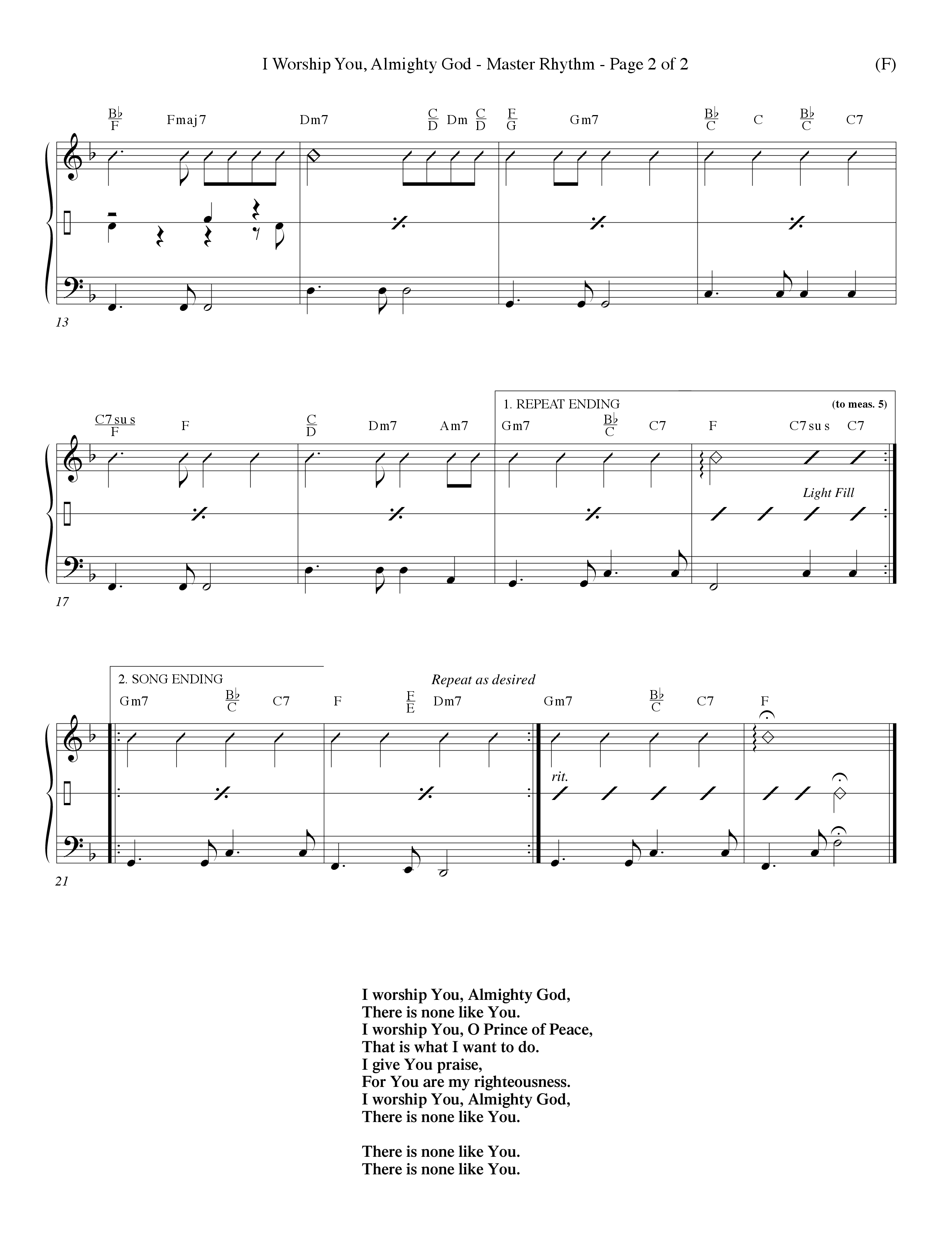 I Worship You Almighty God (Choral Anthem SATB) Rhythm Chart (Word Music Choral / Orch. Don Hart / Orch. Wayne Yankie)
