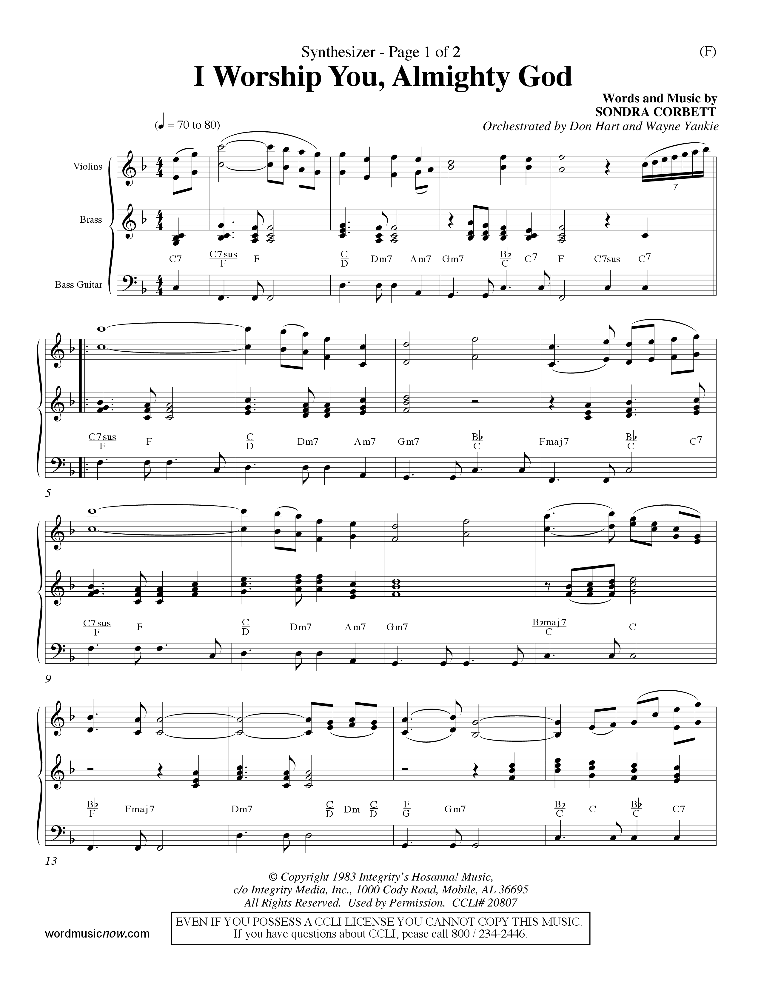 I Worship You Almighty God (Choral Anthem SATB) Synth (Word Music Choral / Orch. Don Hart / Orch. Wayne Yankie)