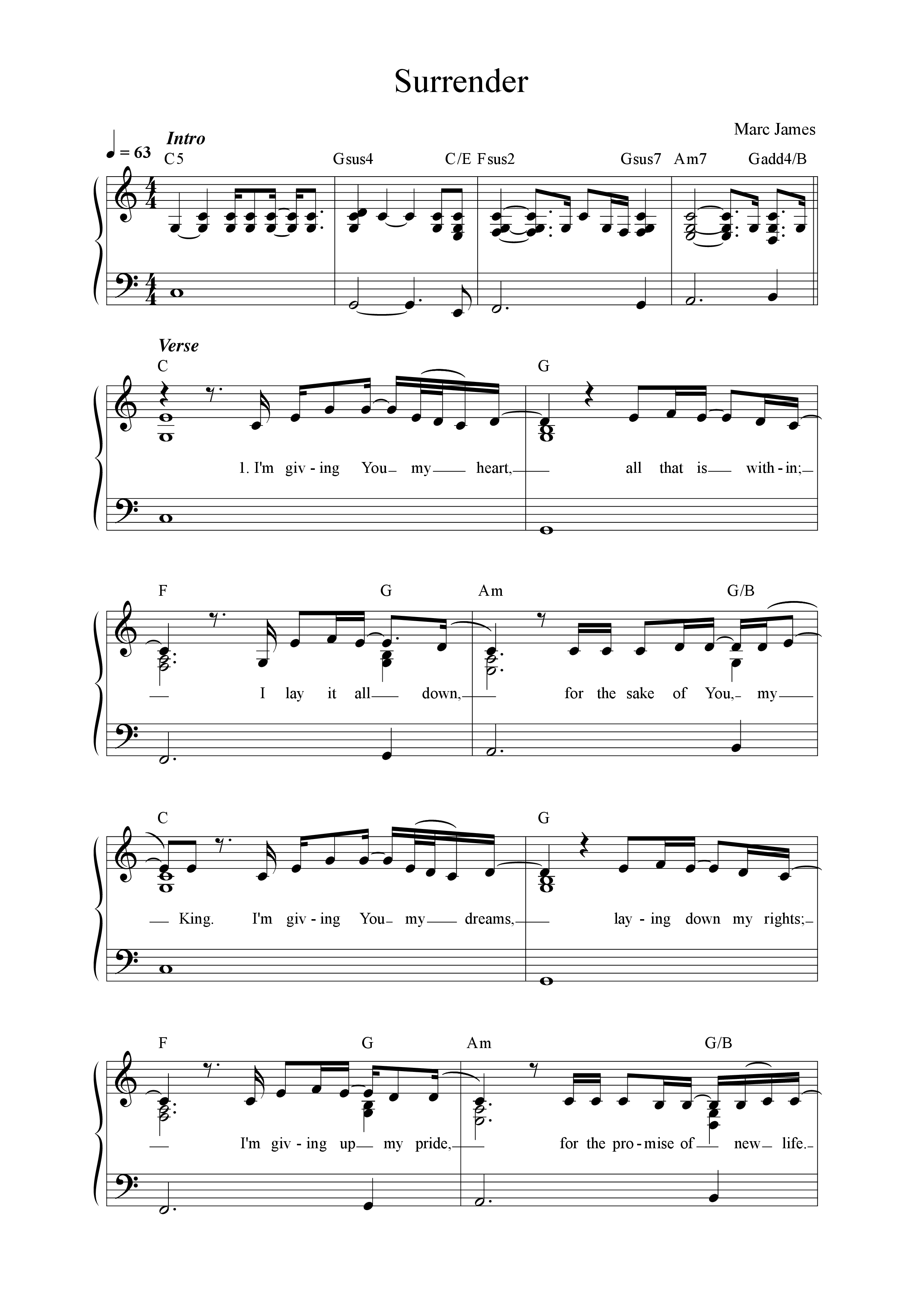Surrender Lead Sheet Melody (Songs From The Soil / Marc James)