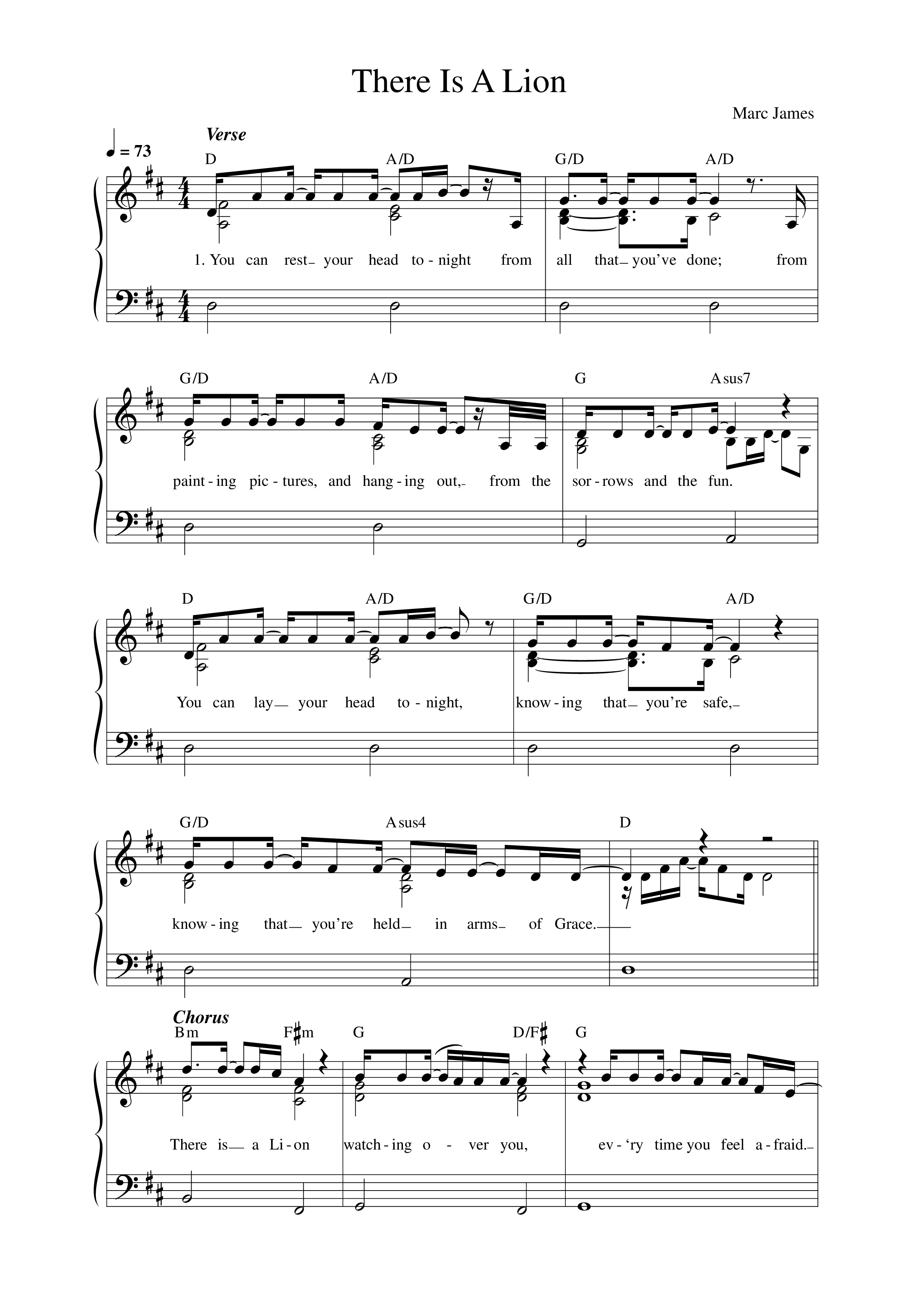 There Is A Lion Lead Sheet Melody (Songs From The Soil / Marc James)