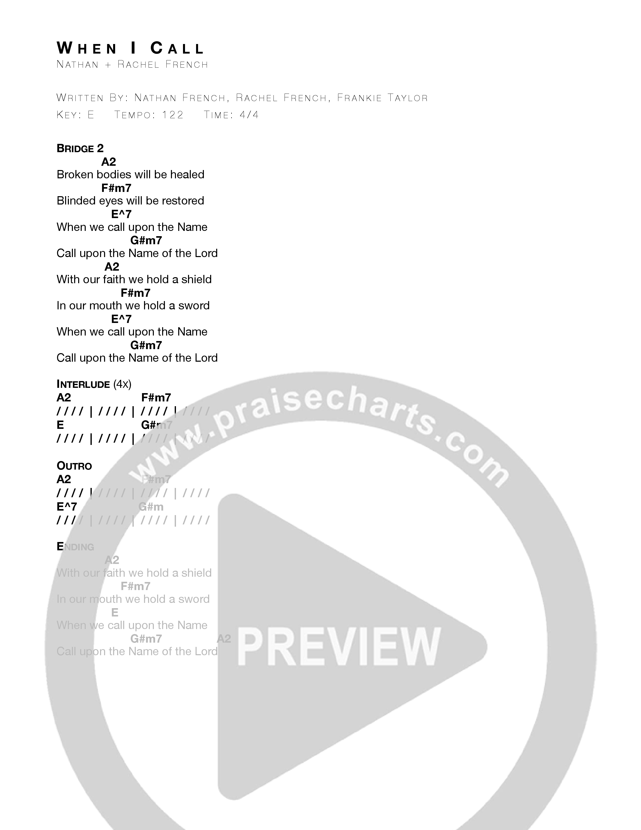 When I Call (Live) Chord Chart (Nathan + Rachel)