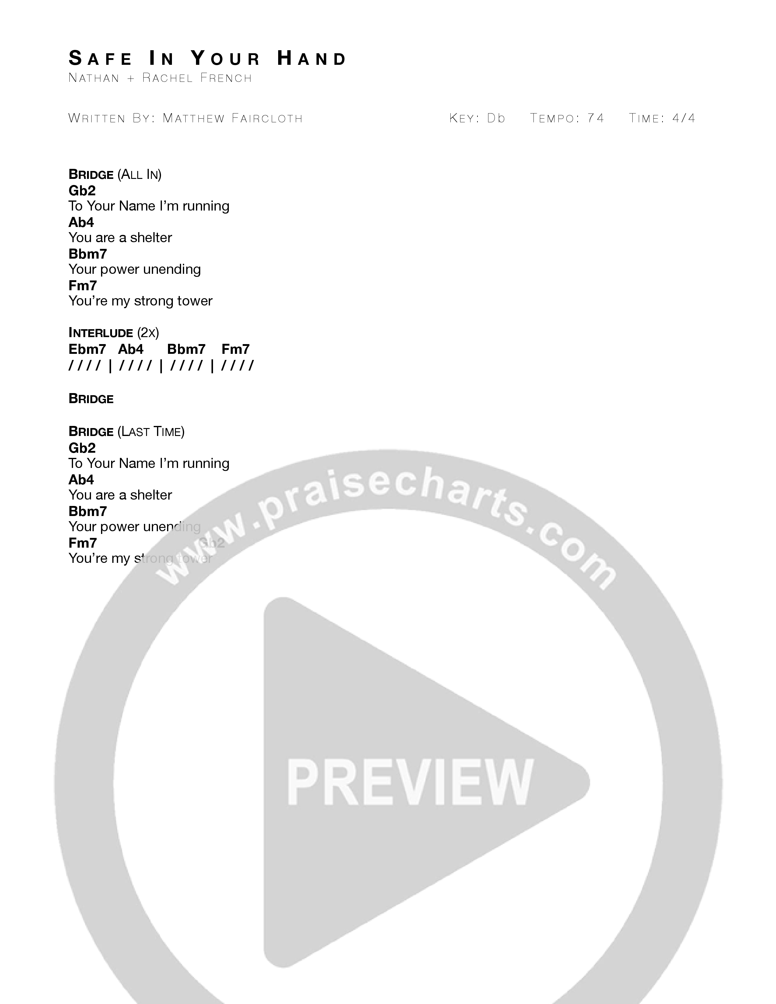 Safe In Your Hands (Live) Chord Chart (Nathan + Rachel)