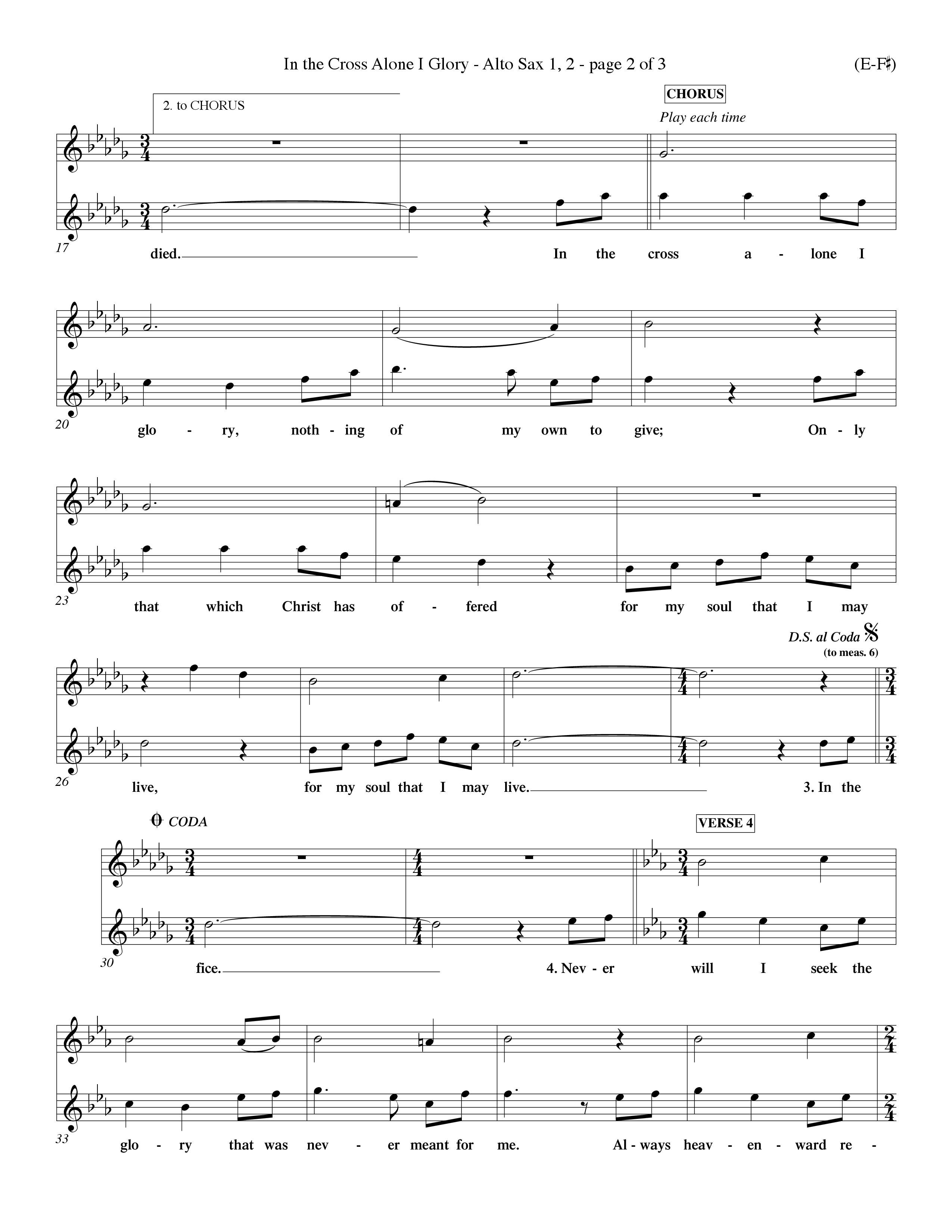 In The Cross Alone I Glory (Choral Anthem SATB) Alto Sax 1/2 (Word Music Choral / Arr. Dave Williamson)