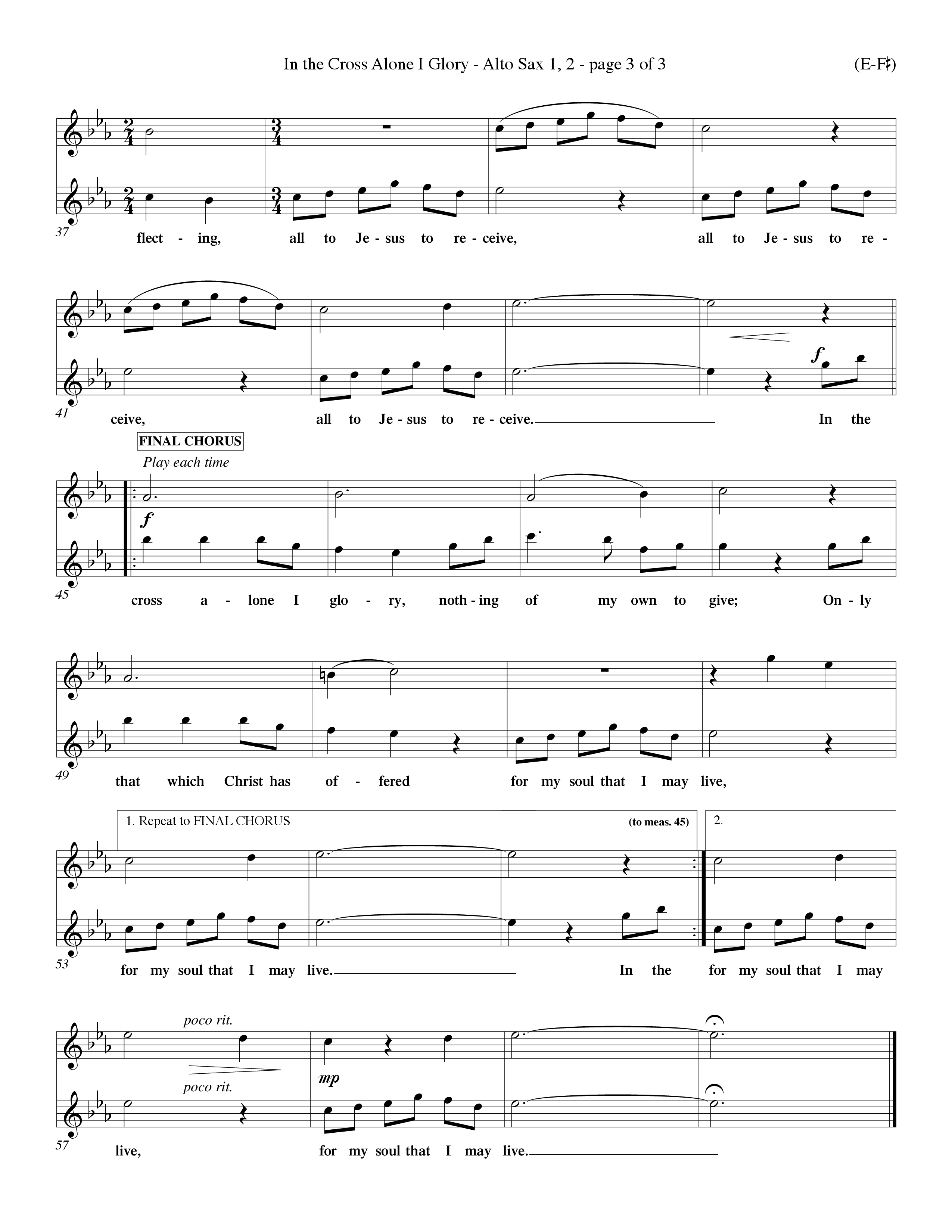 In The Cross Alone I Glory (Choral Anthem SATB) Alto Sax 1/2 (Word Music Choral / Arr. Dave Williamson)