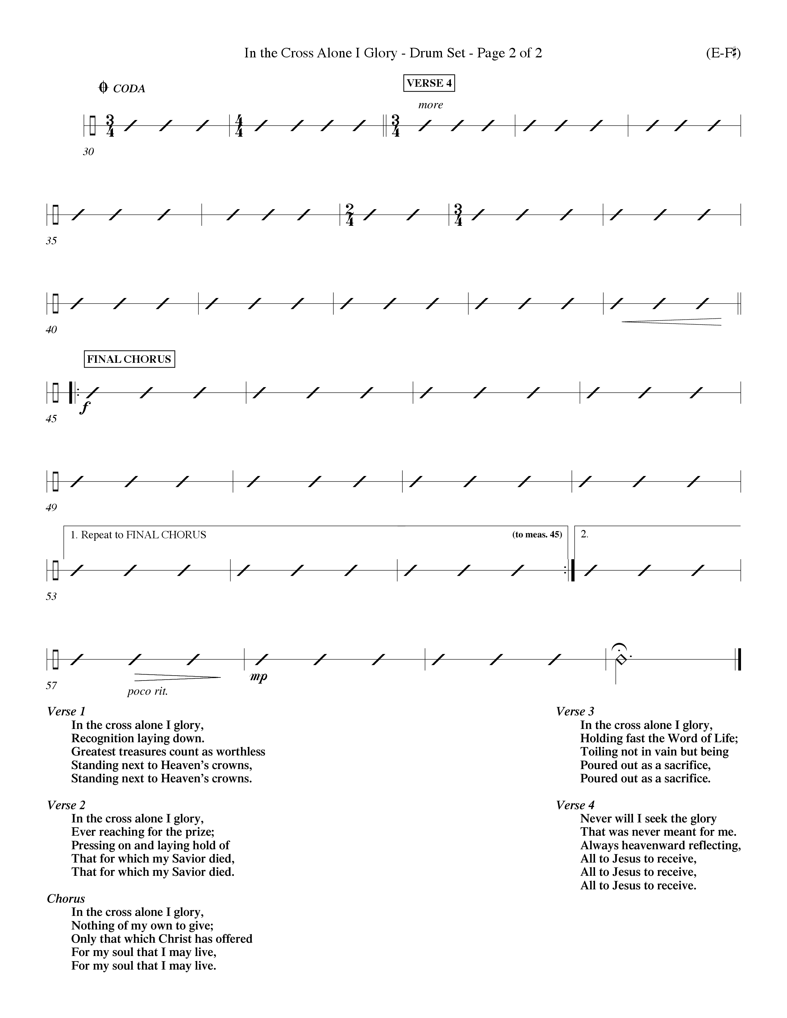 In The Cross Alone I Glory (Choral Anthem SATB) Drum Set (Word Music Choral / Arr. Dave Williamson)