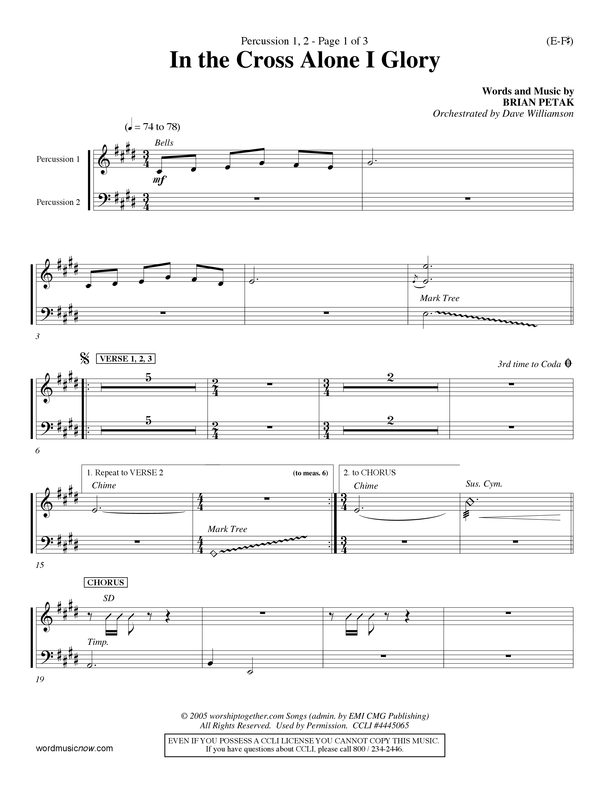 In The Cross Alone I Glory (Choral Anthem SATB) Percussion 1/2 (Word Music Choral / Arr. Dave Williamson)