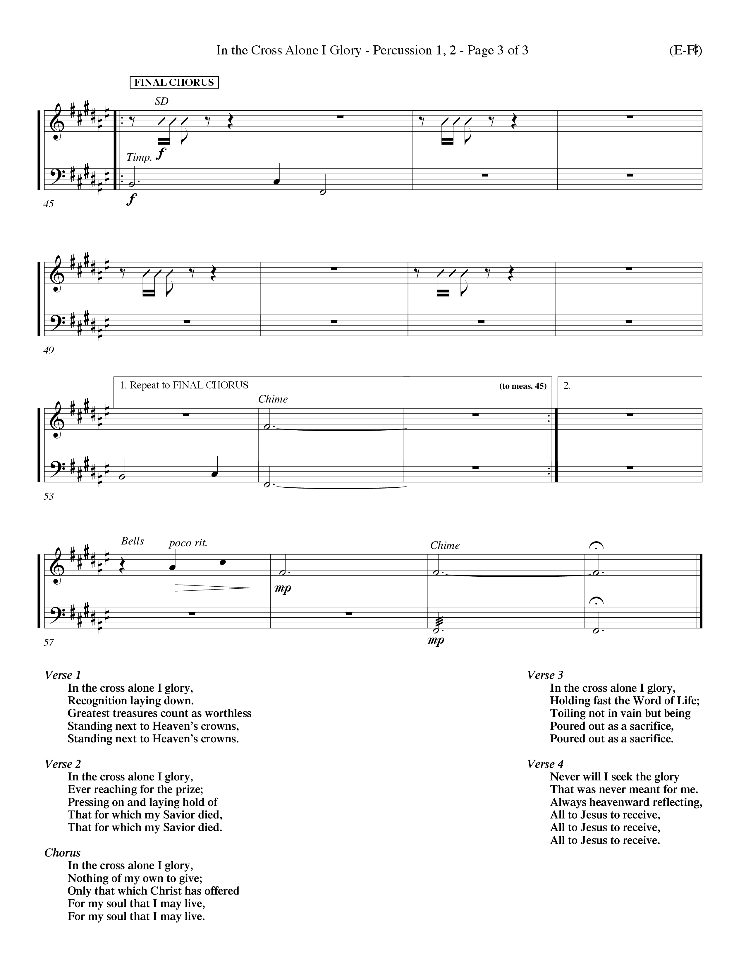 In The Cross Alone I Glory (Choral Anthem SATB) Percussion 1/2 (Word Music Choral / Arr. Dave Williamson)