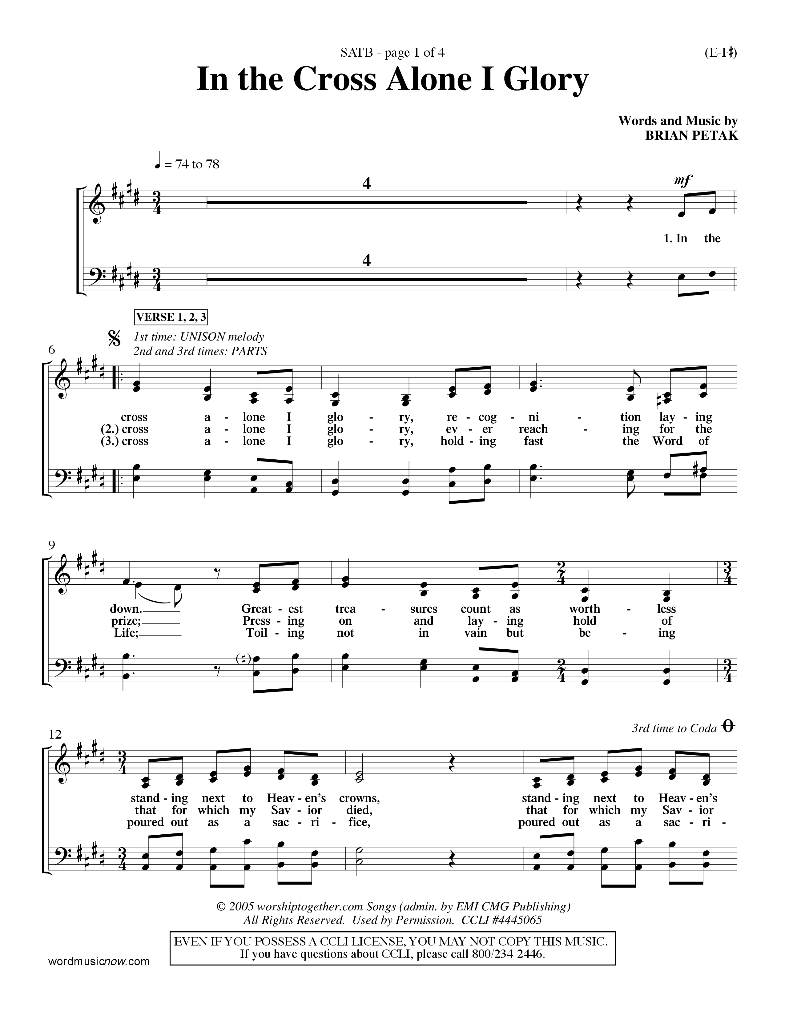 In The Cross Alone I Glory (Choral Anthem SATB) Keyboard/Vocal (SATB) (Word Music Choral / Arr. Dave Williamson)