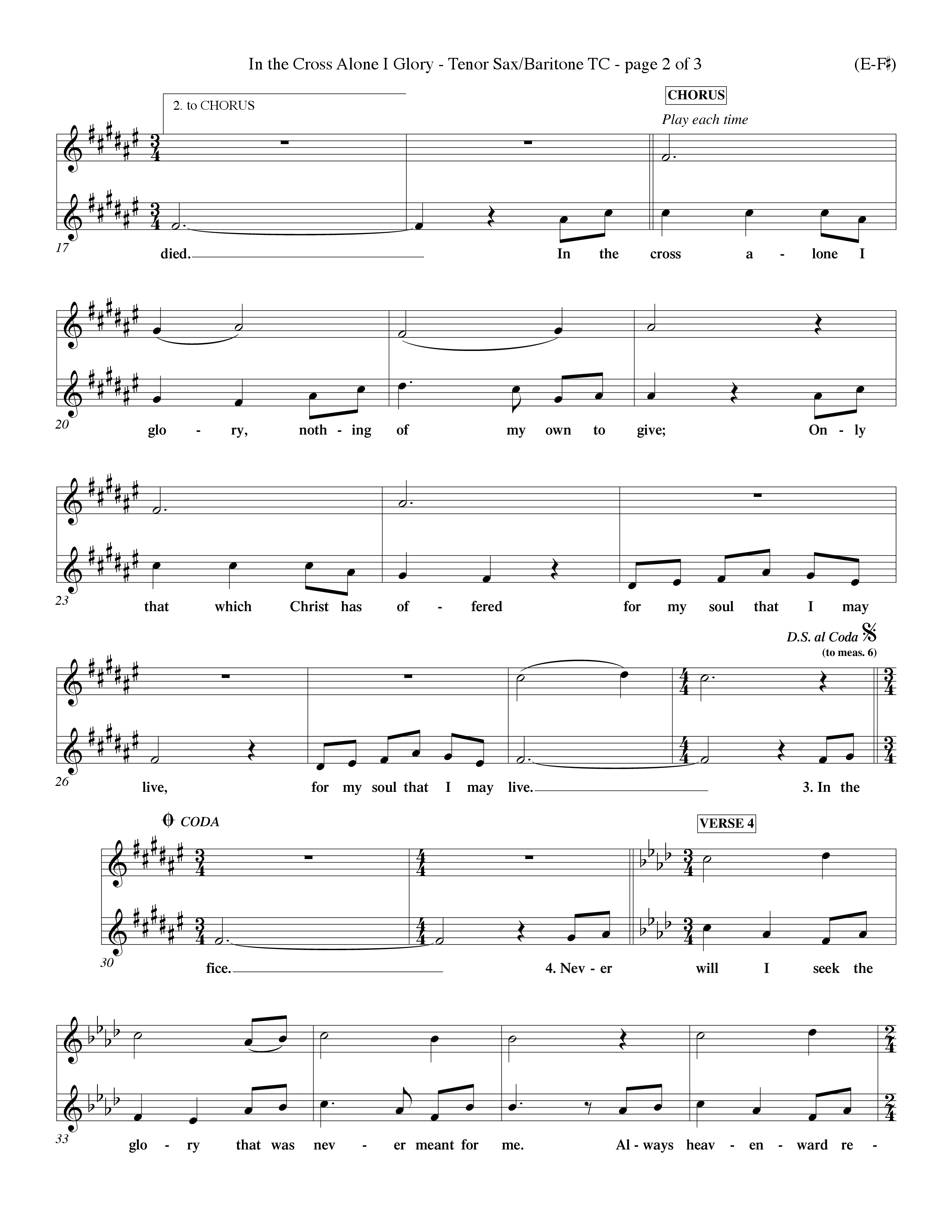 In The Cross Alone I Glory (Choral Anthem SATB) Tenor Sax/Baritone T.C. (Word Music Choral / Arr. Dave Williamson)