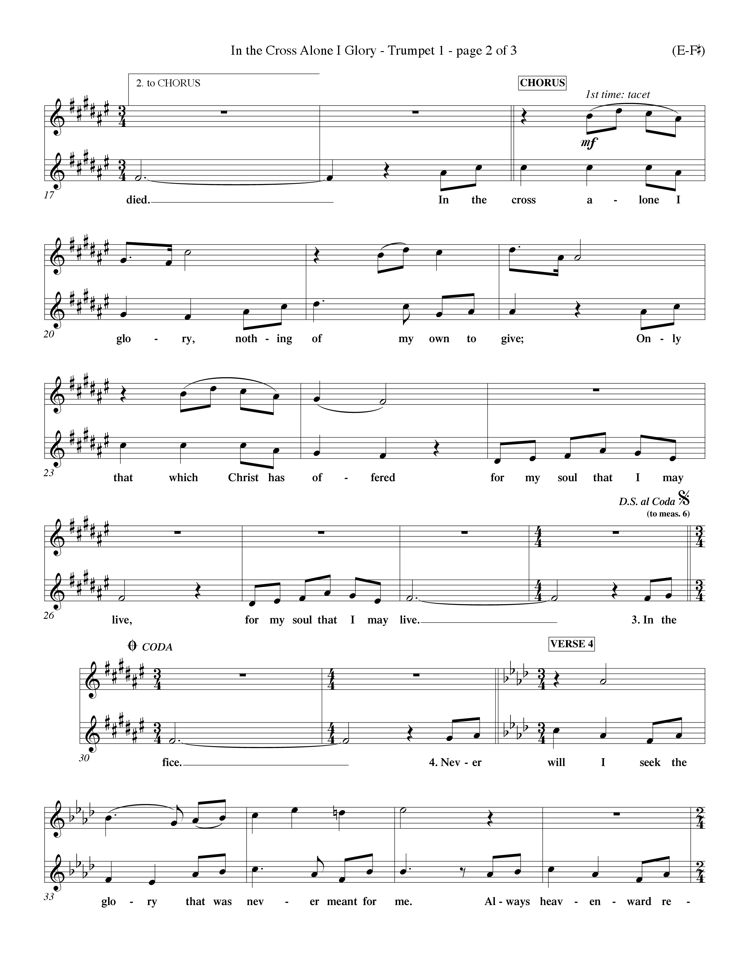 In The Cross Alone I Glory (Choral Anthem SATB) Trumpet 1 (Word Music Choral / Arr. Dave Williamson)
