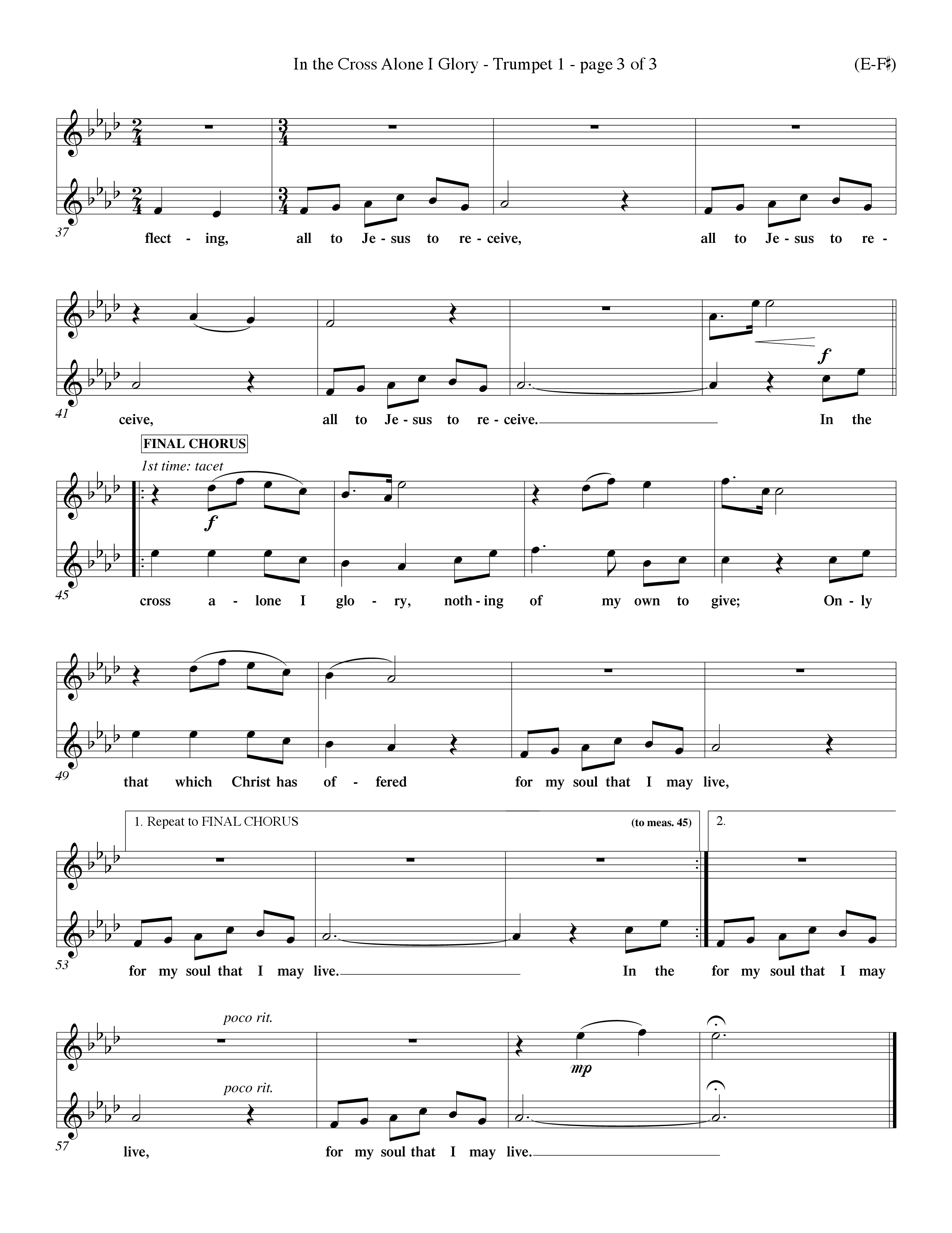 In The Cross Alone I Glory (Choral Anthem SATB) Trumpet 1 (Word Music Choral / Arr. Dave Williamson)