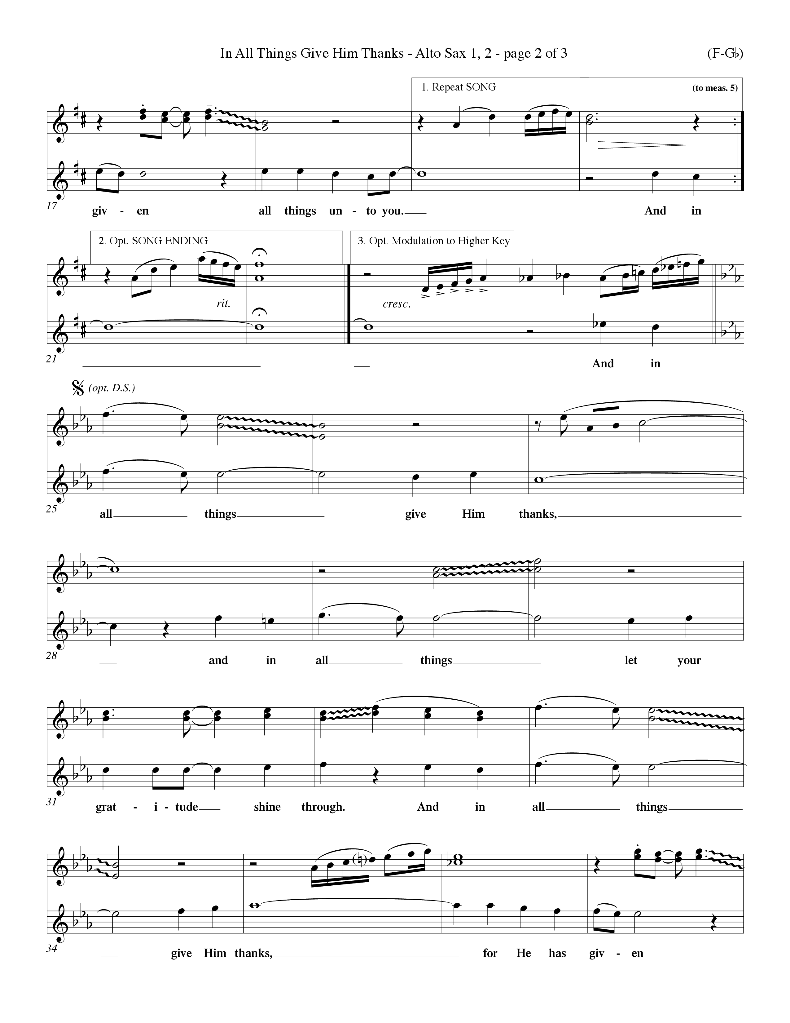 In All Things Give Him Thanks Alto Sax 1/2 (Word Music Choral / Orch. Keith Christopher / Orch. Wayne Yankie)