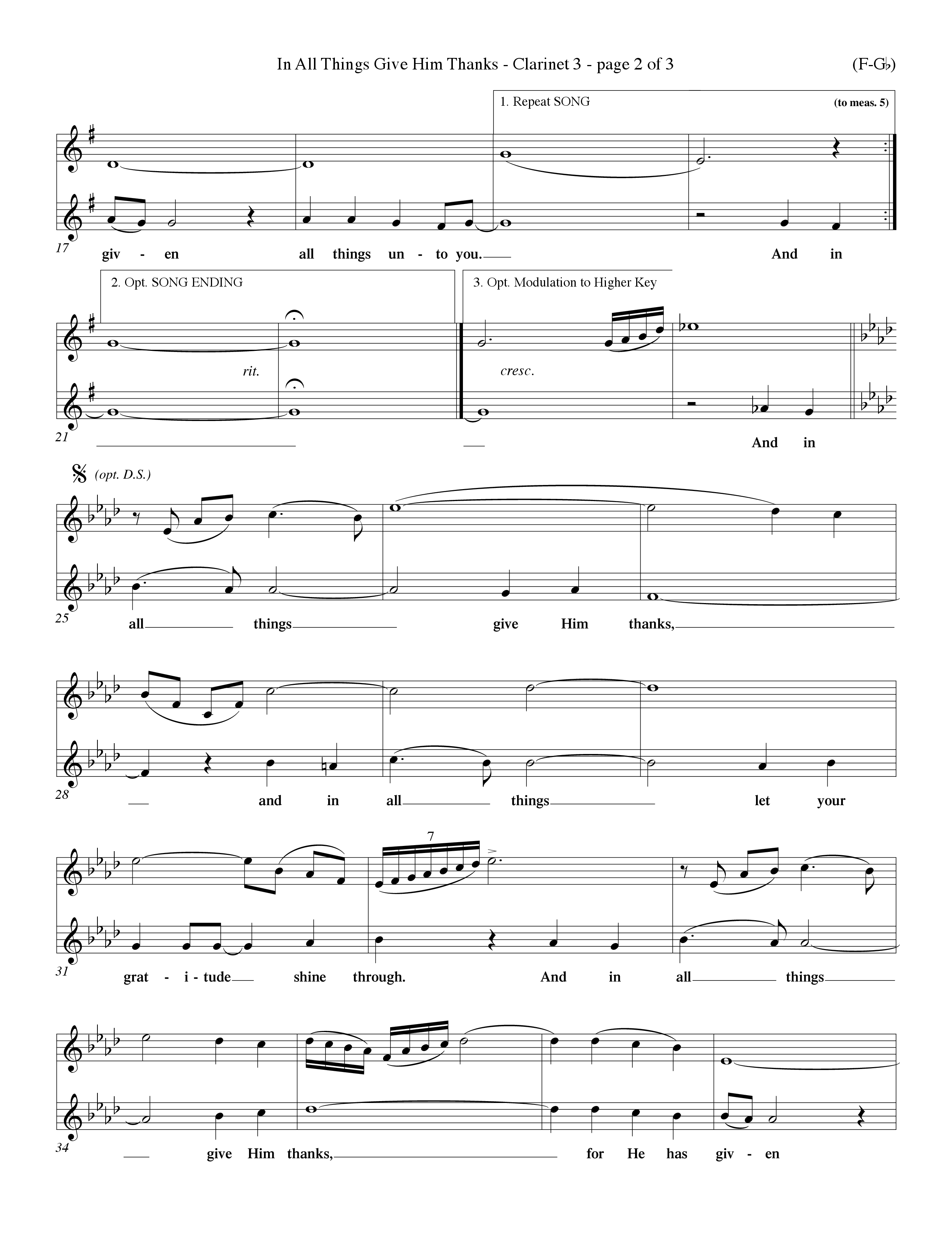 In All Things Give Him Thanks Clarinet 3 (Word Music Choral / Orch. Keith Christopher / Orch. Wayne Yankie)