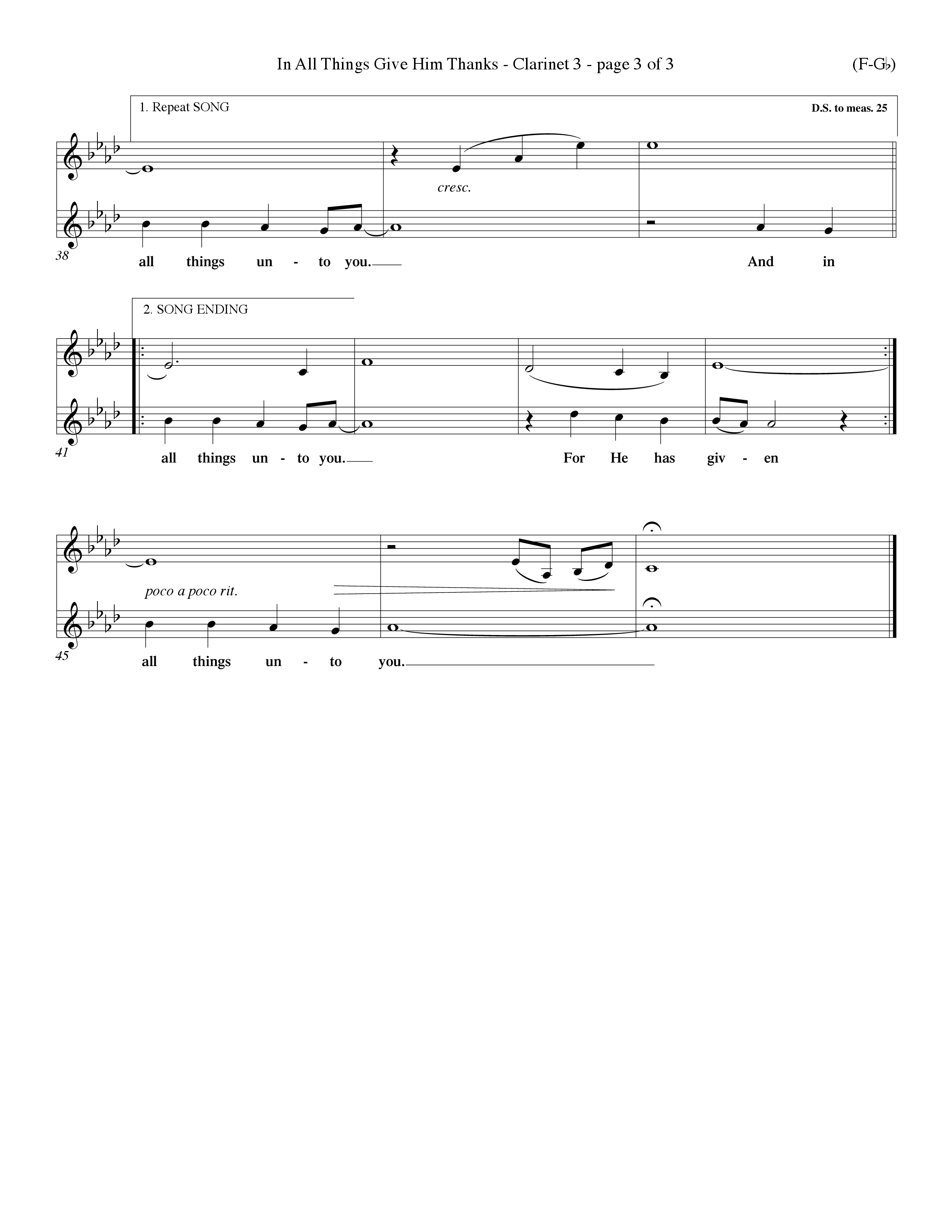 In All Things Give Him Thanks Clarinet 3 (Word Music Choral / Orch. Keith Christopher / Orch. Wayne Yankie)