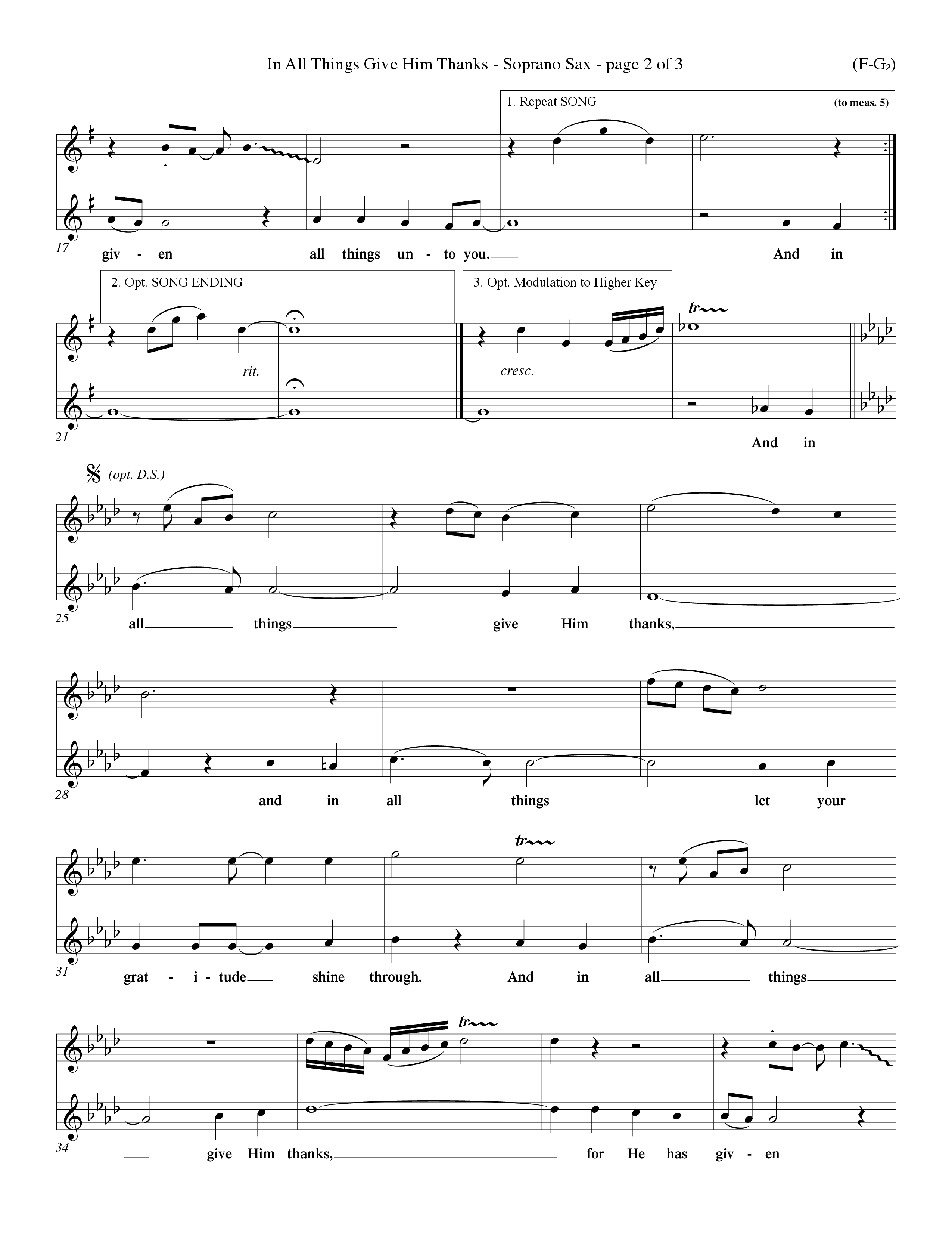 In All Things Give Him Thanks Saxophone (Word Music Choral / Orch. Keith Christopher / Orch. Wayne Yankie)