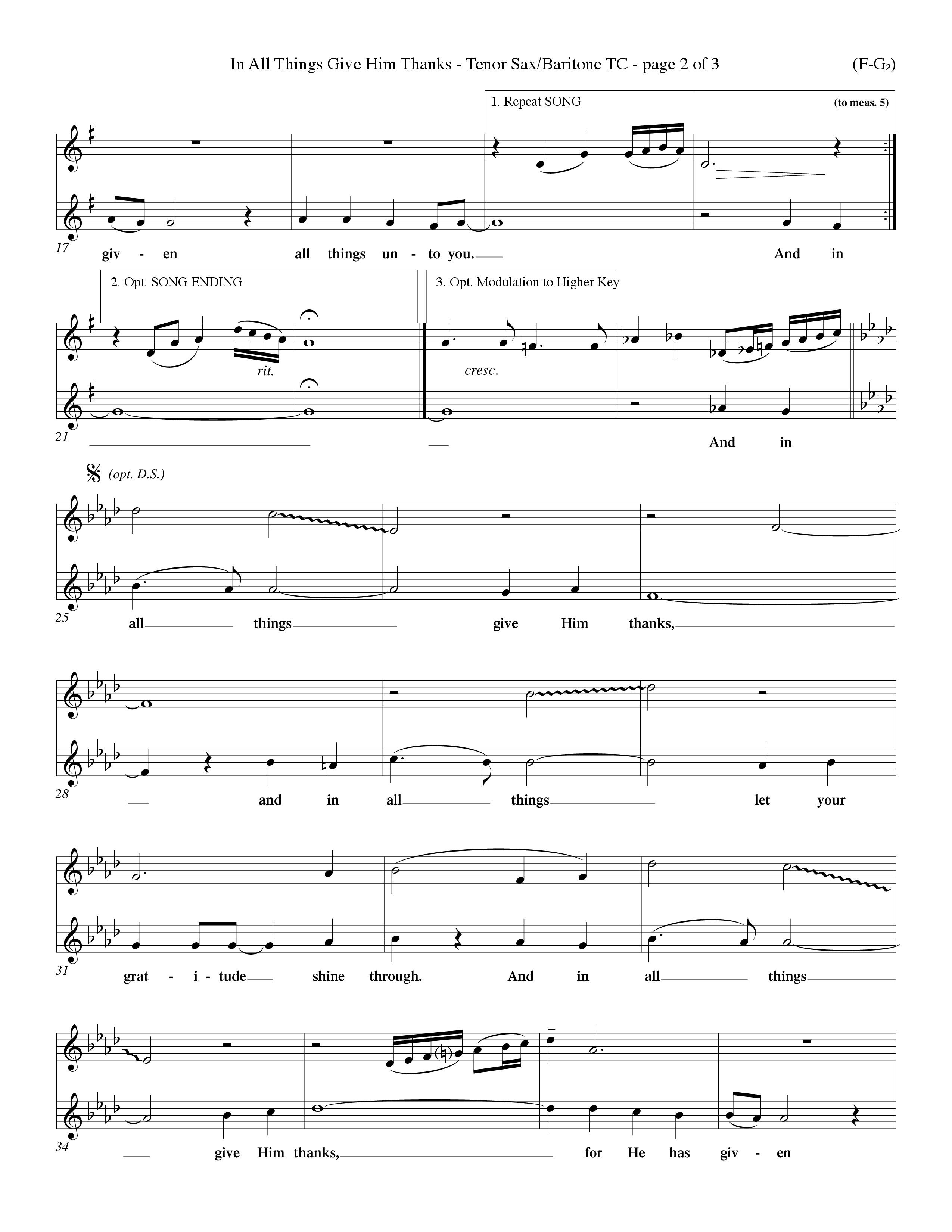 In All Things Give Him Thanks Tenor Sax/Baritone T.C. (Word Music Choral / Orch. Keith Christopher / Orch. Wayne Yankie)