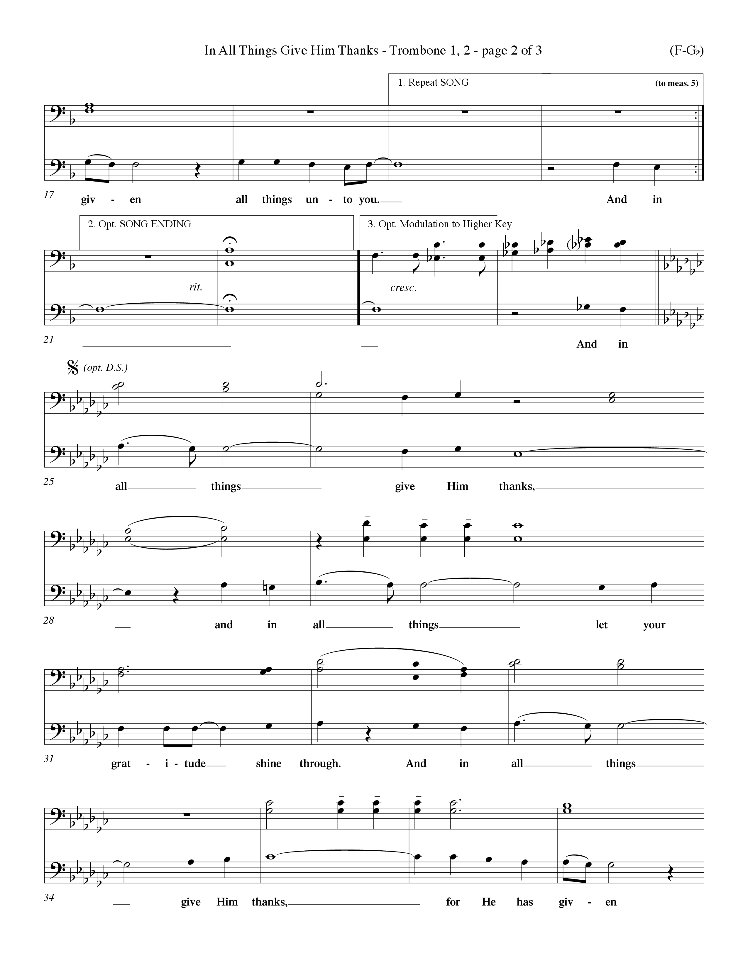 In All Things Give Him Thanks Trombone 1/2 (Word Music Choral / Orch. Keith Christopher / Orch. Wayne Yankie)