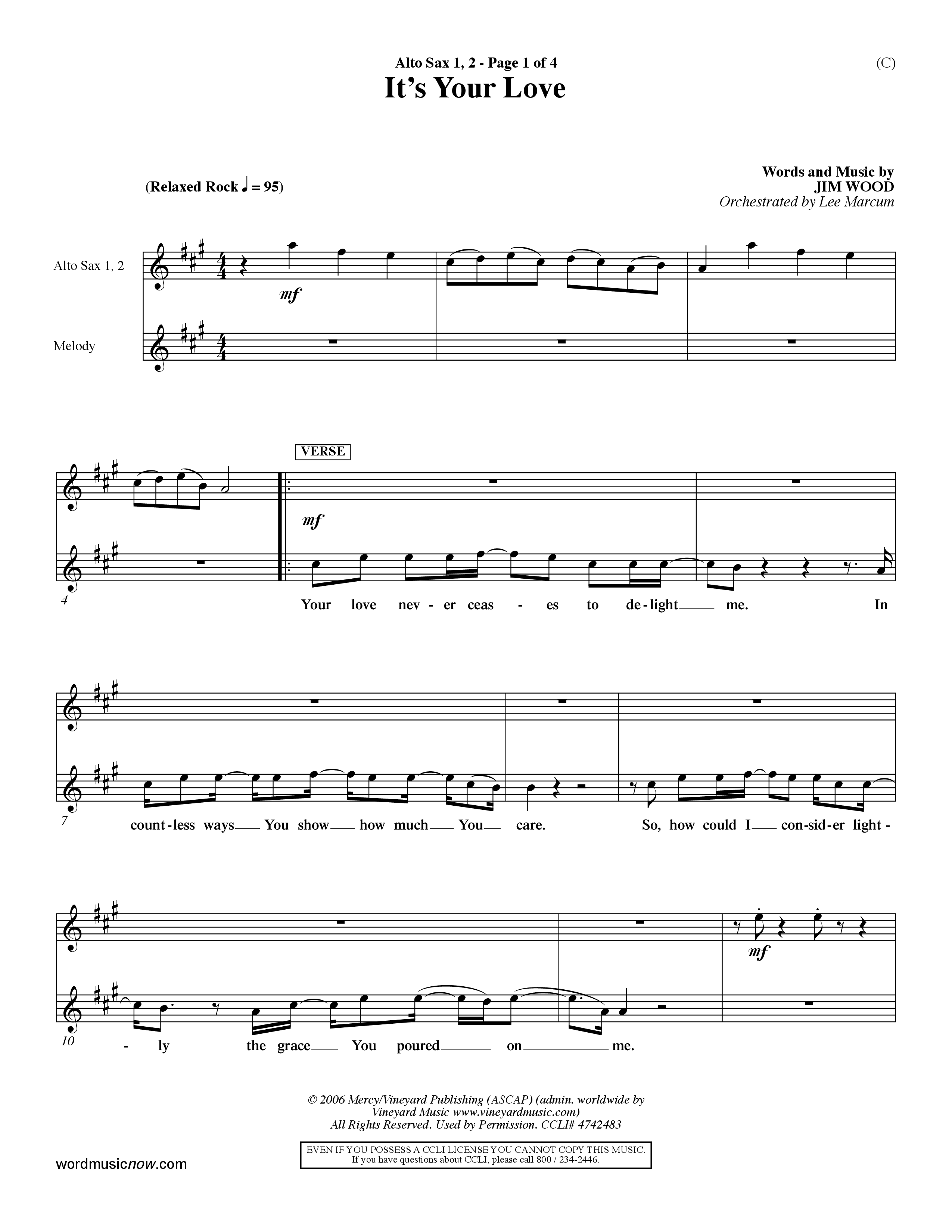 It's Your Love (Choral Anthem SATB) Alto Sax 1/2 (Word Music Choral / Orch. Lee Marcum)