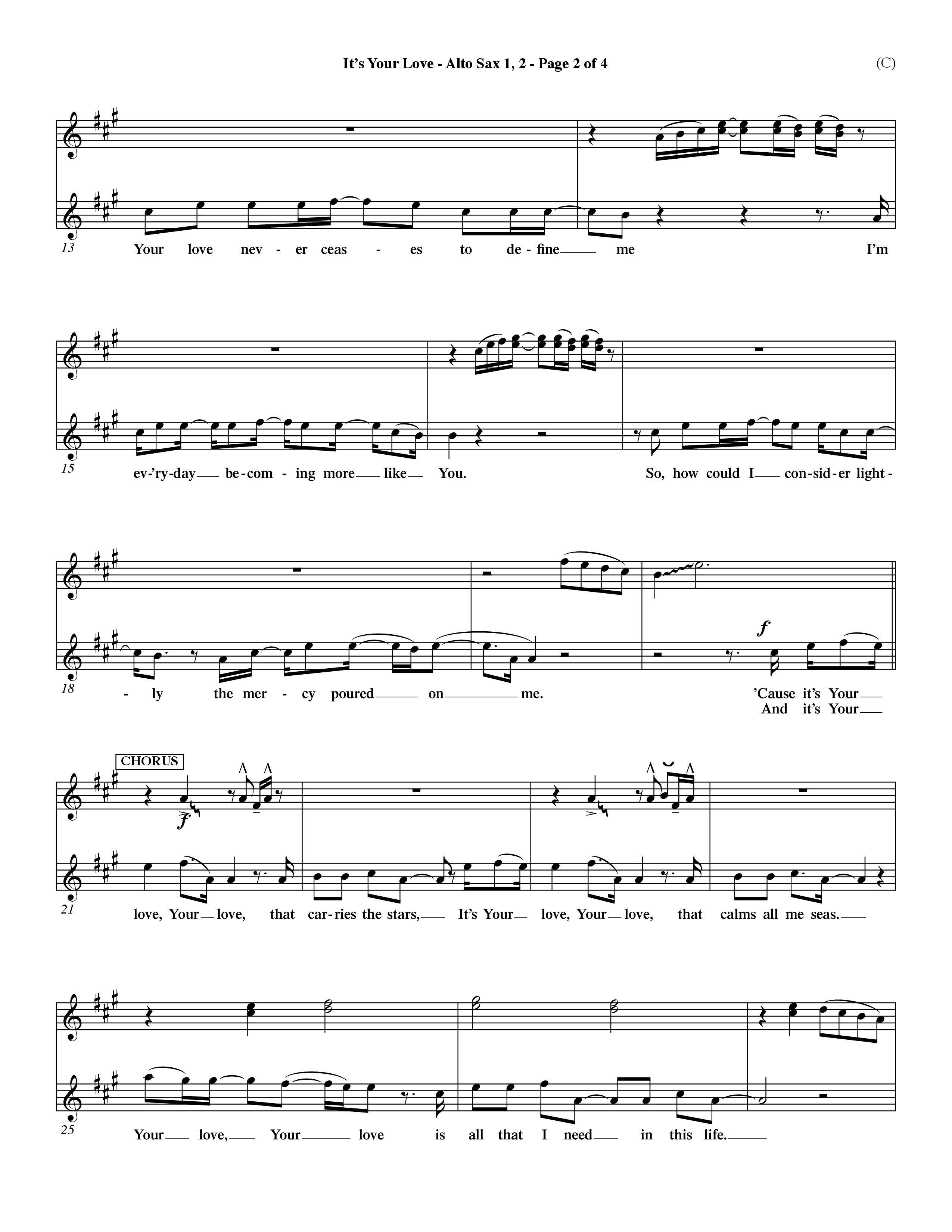 It's Your Love (Choral Anthem SATB) Alto Sax 1/2 (Word Music Choral / Orch. Lee Marcum)