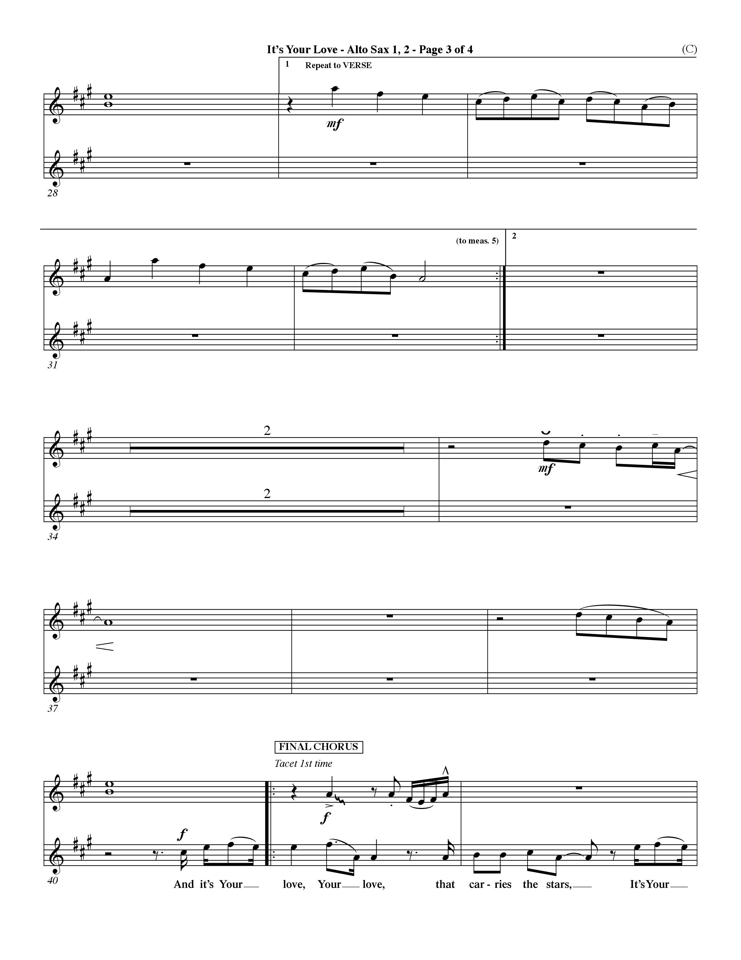 It's Your Love (Choral Anthem SATB) Alto Sax 1/2 (Word Music Choral / Orch. Lee Marcum)