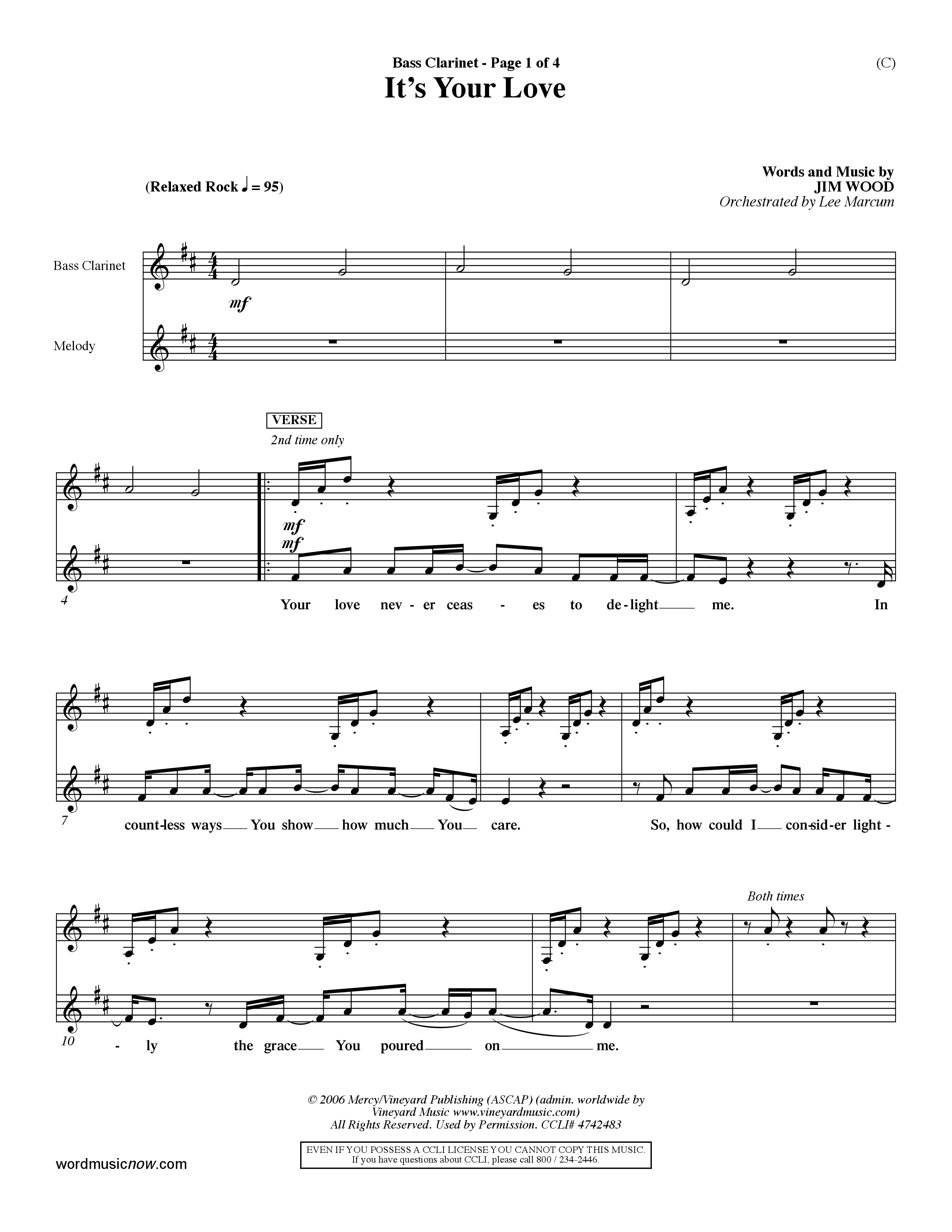 It's Your Love (Choral Anthem SATB) Bass Clarinet (Word Music Choral / Orch. Lee Marcum)