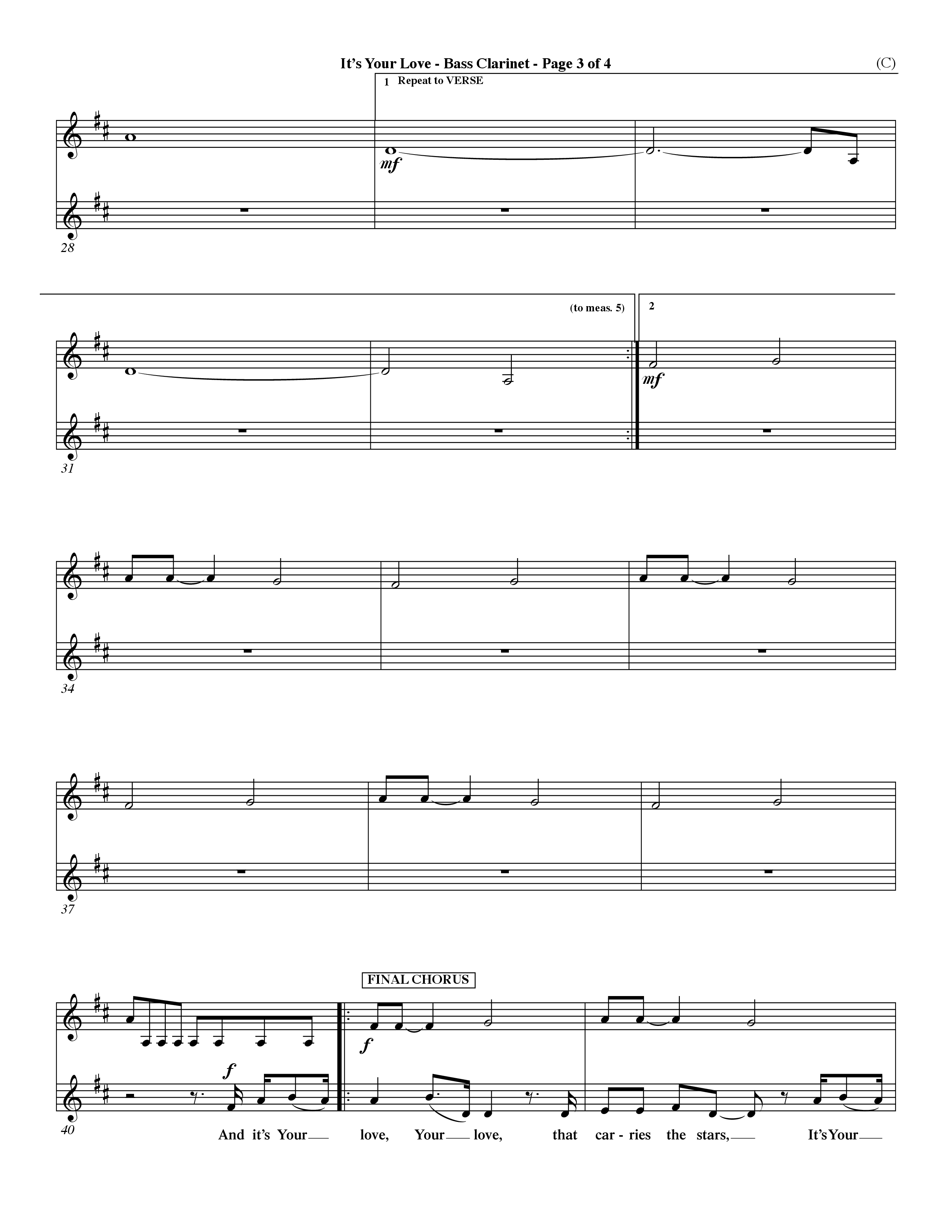 It's Your Love (Choral Anthem SATB) Bass Clarinet (Word Music Choral / Orch. Lee Marcum)