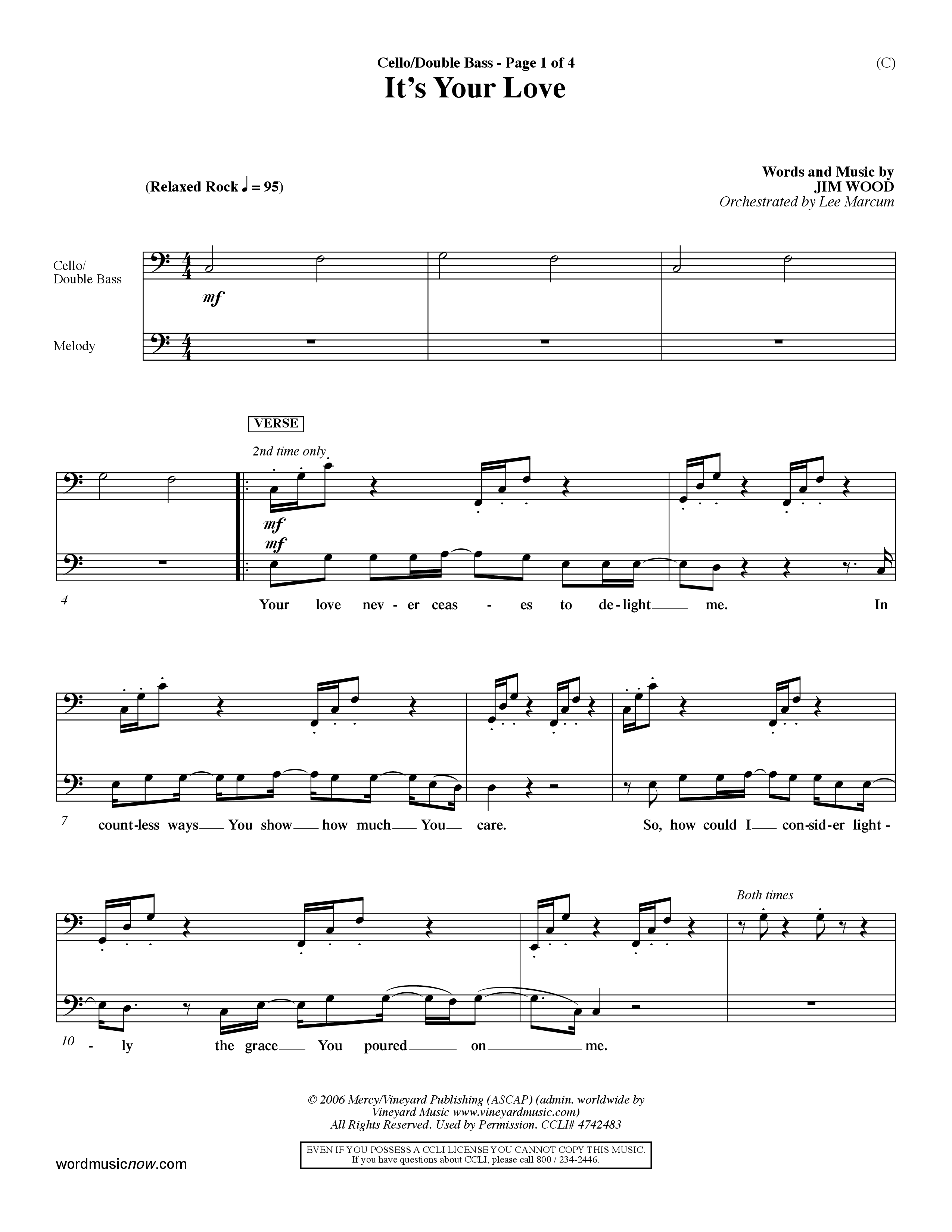 It's Your Love (Choral Anthem SATB) Cello/Bass (Word Music Choral / Orch. Lee Marcum)