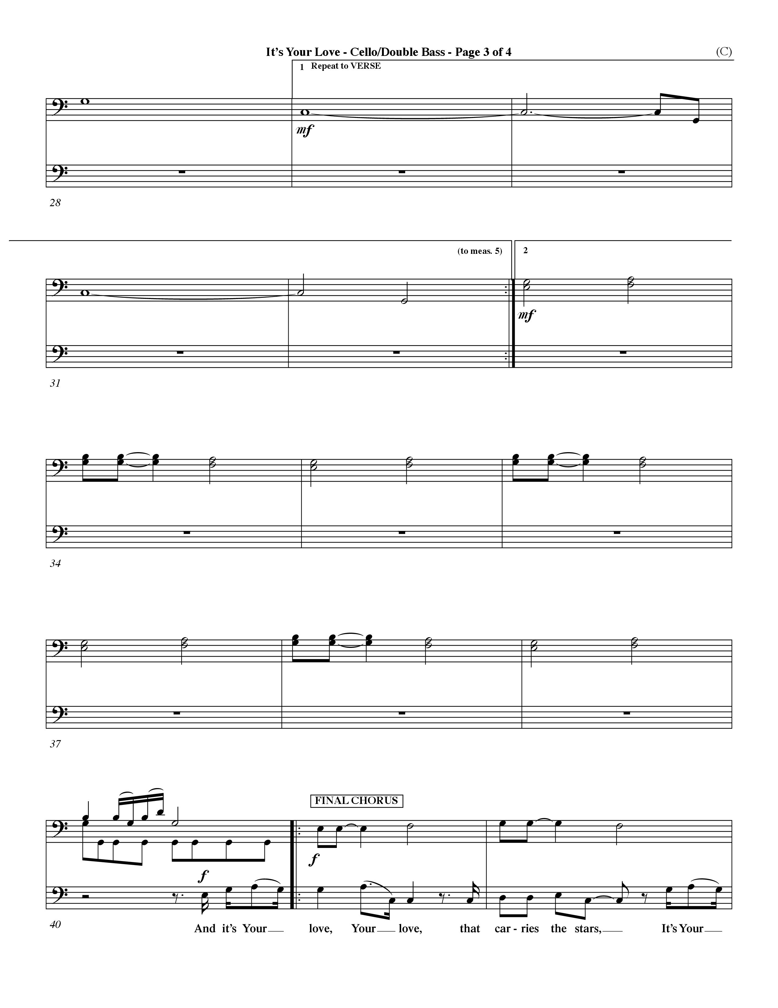It's Your Love (Choral Anthem SATB) Cello/Bass (Word Music Choral / Orch. Lee Marcum)