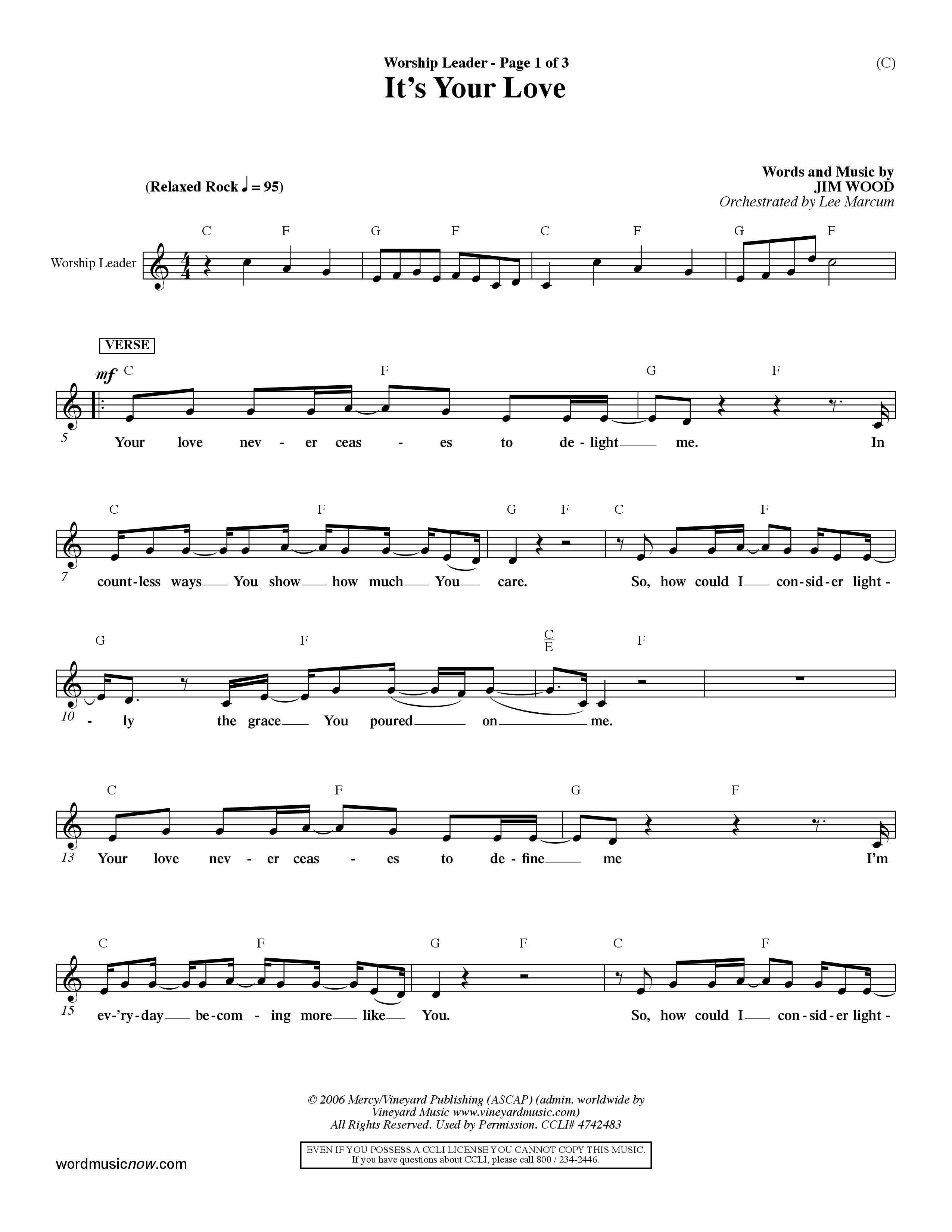 It's Your Love (Choral Anthem SATB) Lead Sheet (Mel) (Word Music Choral / Orch. Lee Marcum)