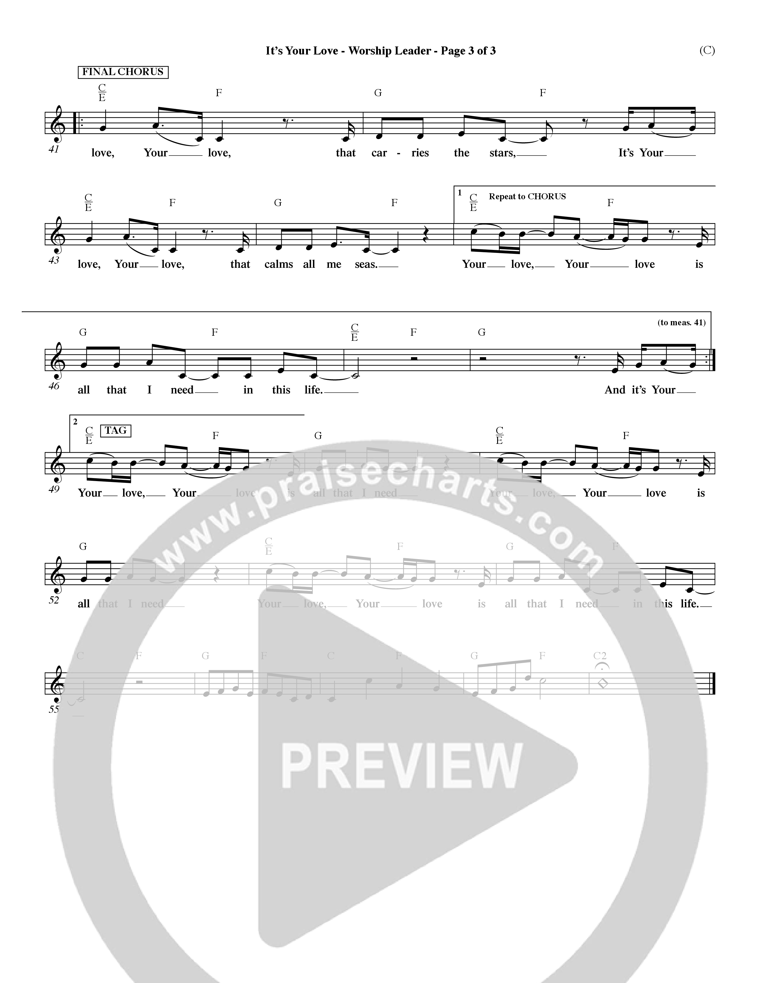 It's Your Love (Choral Anthem SATB) Lead Sheet (Mel) (Word Music Choral / Orch. Lee Marcum)