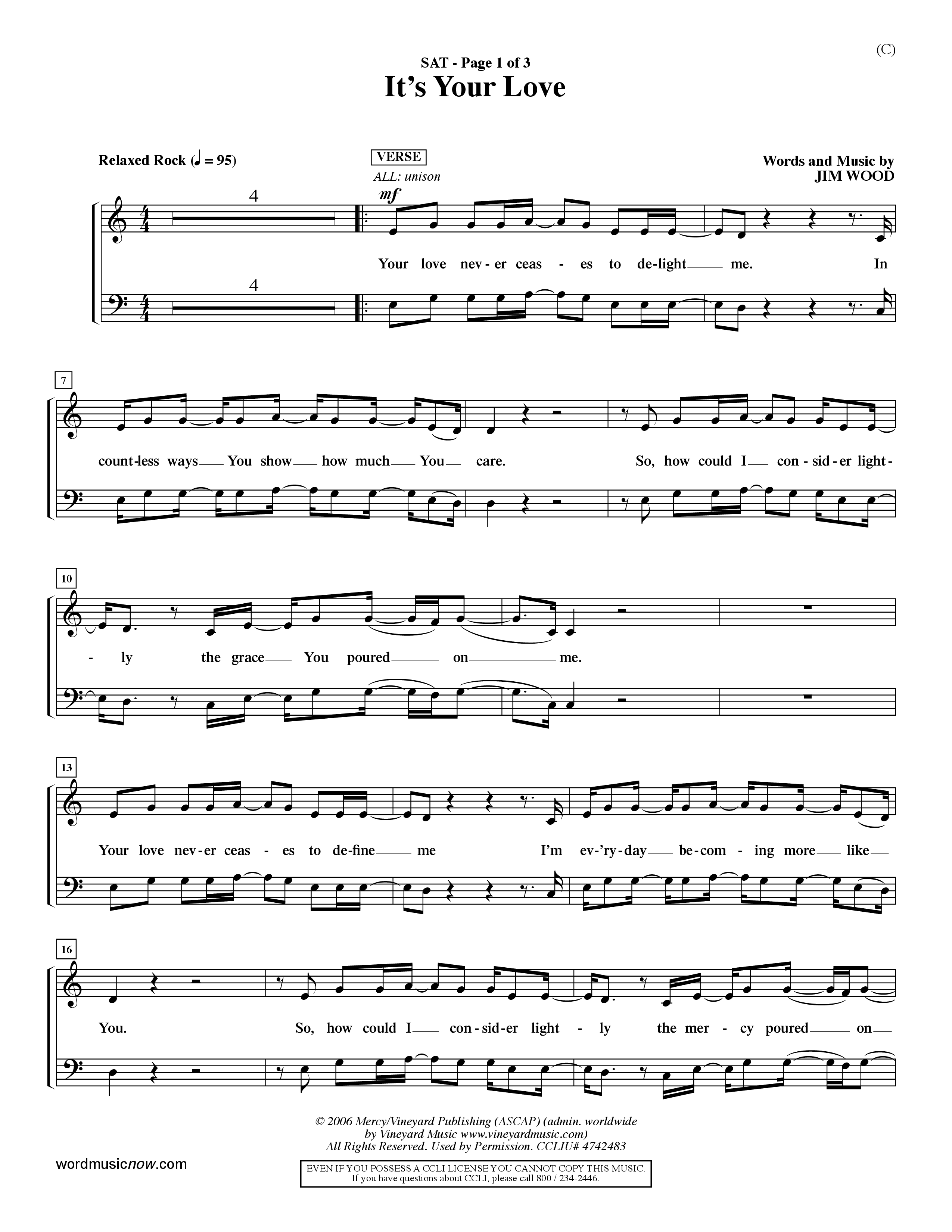 It's Your Love (Choral Anthem SATB) Lead Sheet (SAT) (Word Music Choral / Orch. Lee Marcum)
