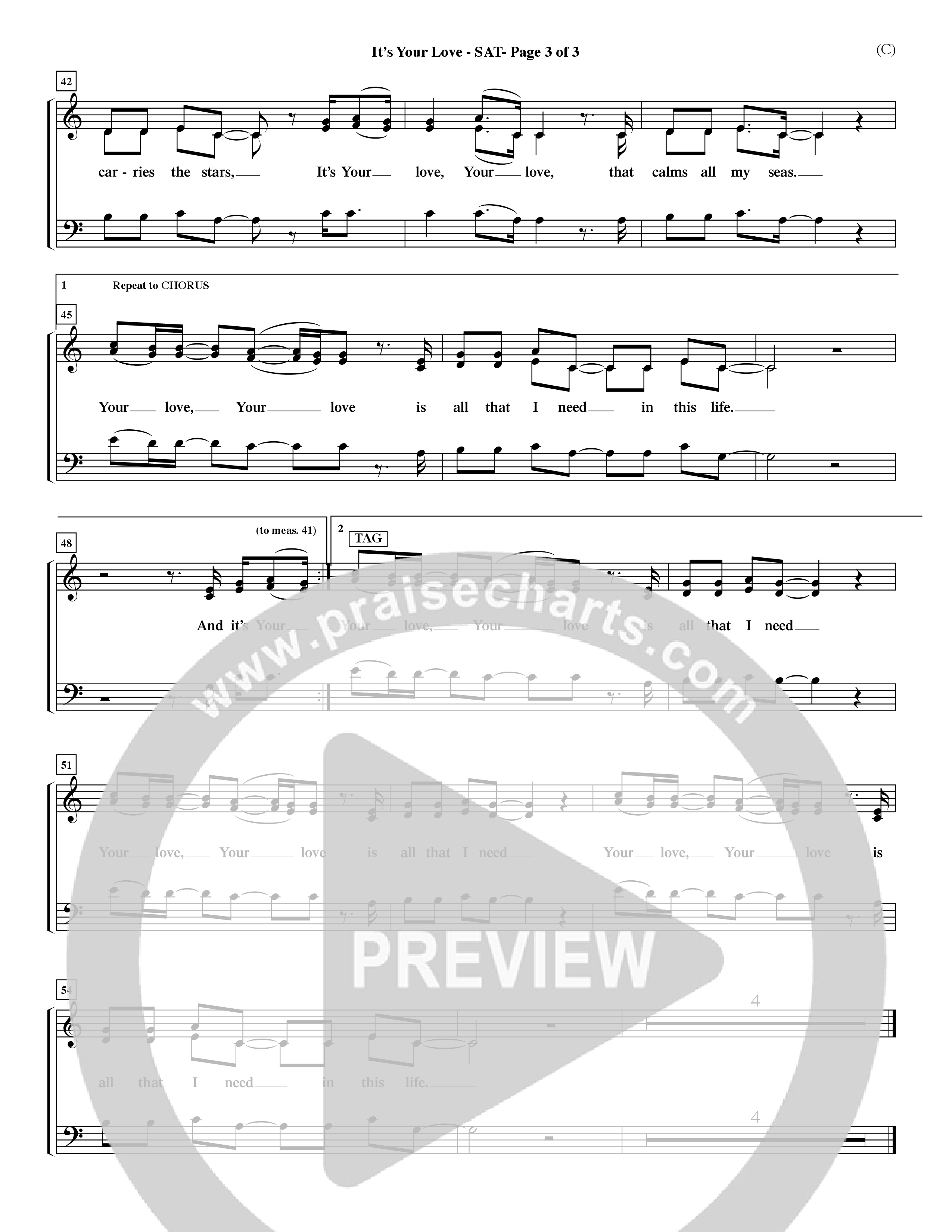 It's Your Love (Choral Anthem SATB) Lead Sheet (SAT) (Word Music Choral / Orch. Lee Marcum)