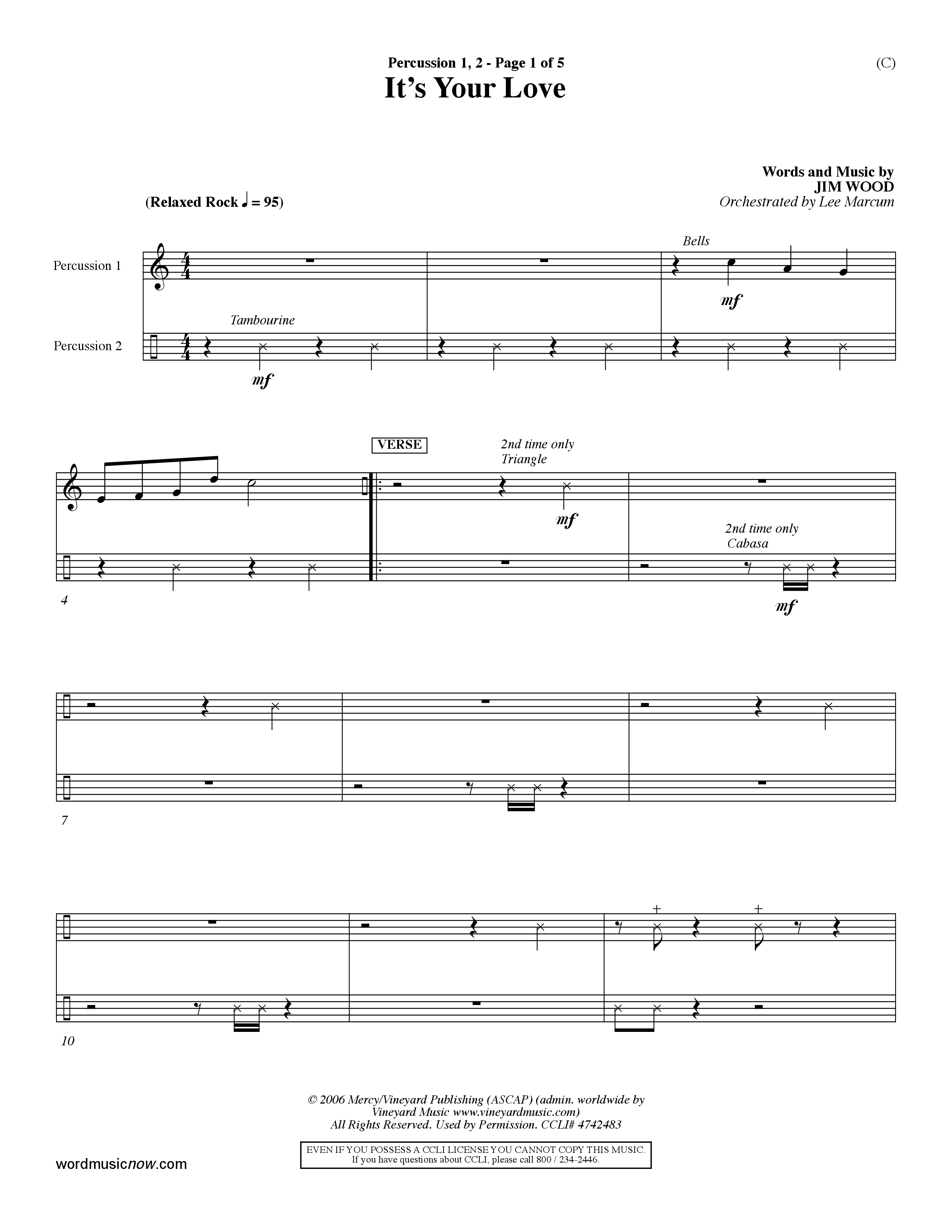 It's Your Love (Choral Anthem SATB) Percussion 1/2 (Word Music Choral / Orch. Lee Marcum)