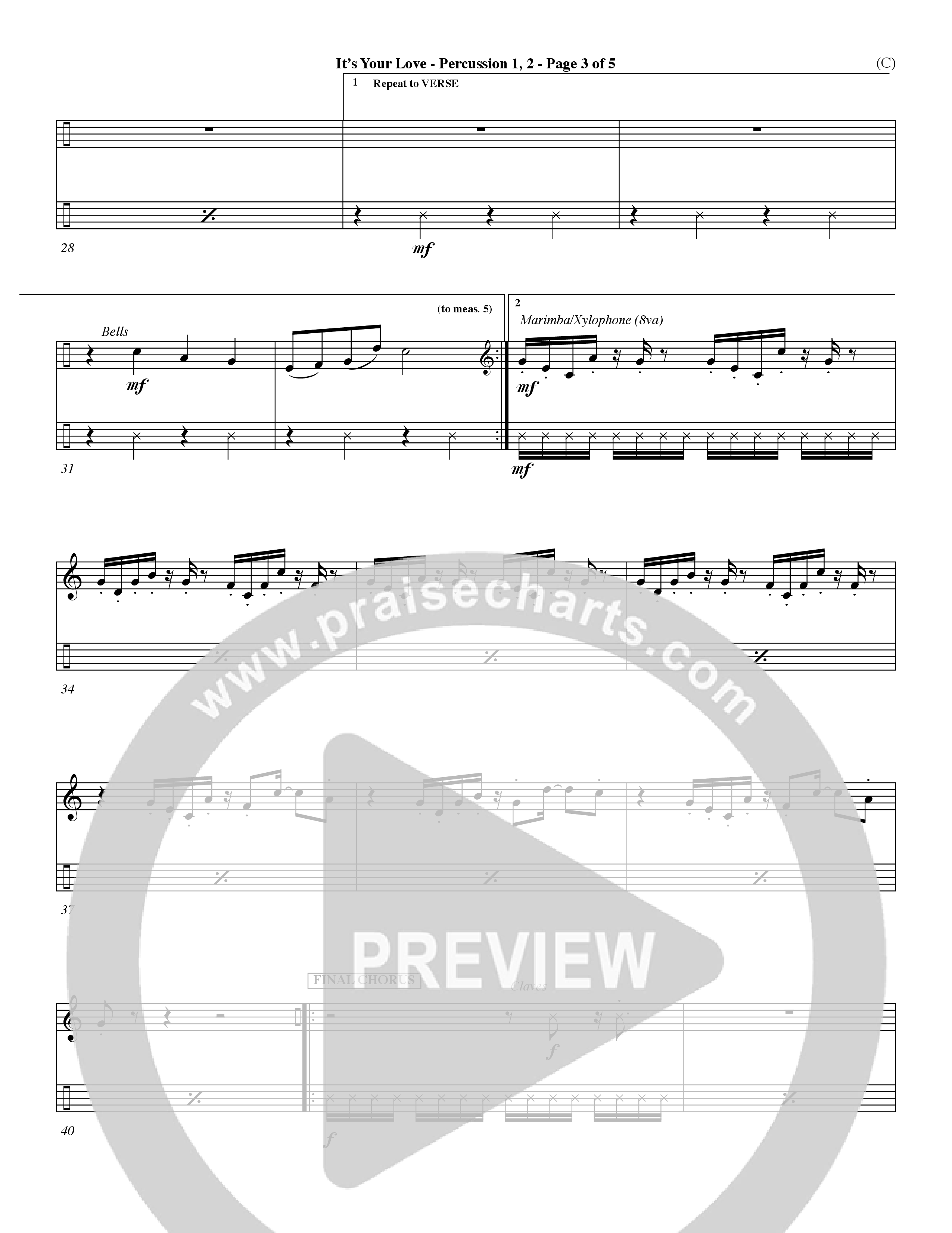It's Your Love (Choral Anthem SATB) Percussion 1/2 (Word Music Choral / Orch. Lee Marcum)