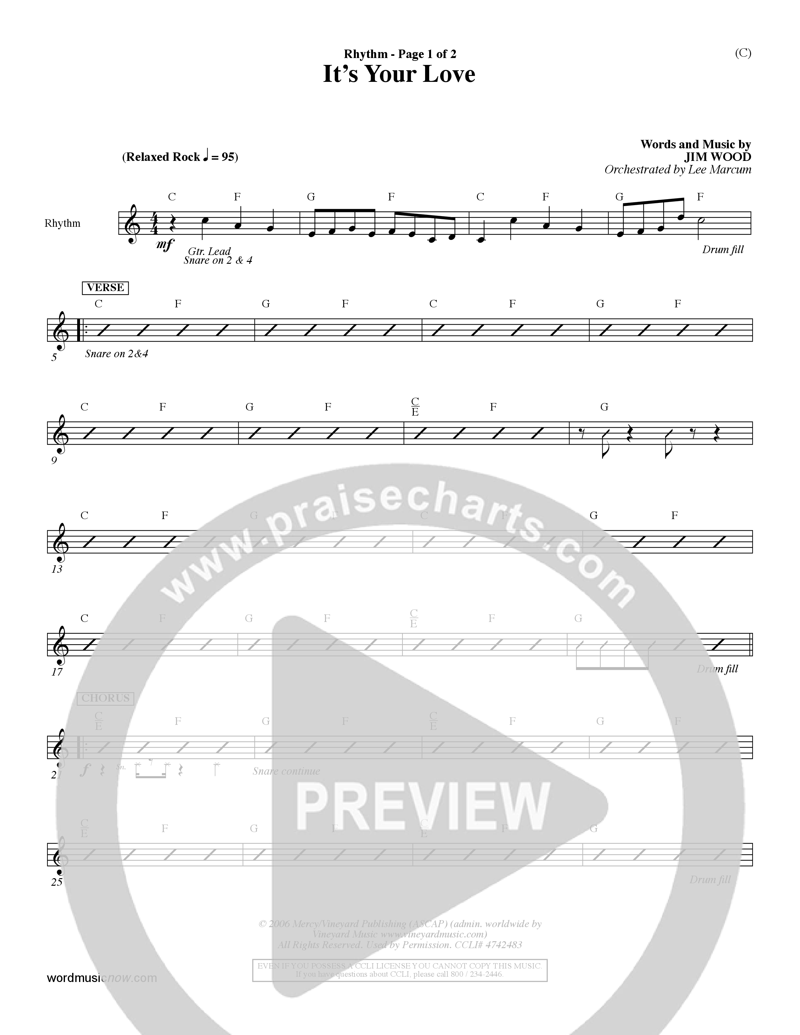 It's Your Love (Choral Anthem SATB) Rhythm Chart (Word Music Choral / Orch. Lee Marcum)