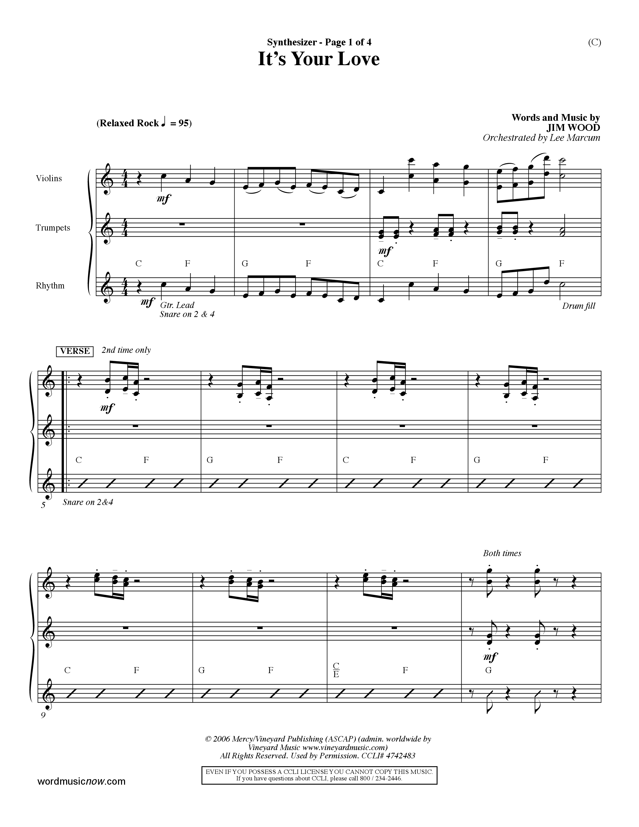 It's Your Love (Choral Anthem SATB) Synth (Word Music Choral / Orch. Lee Marcum)