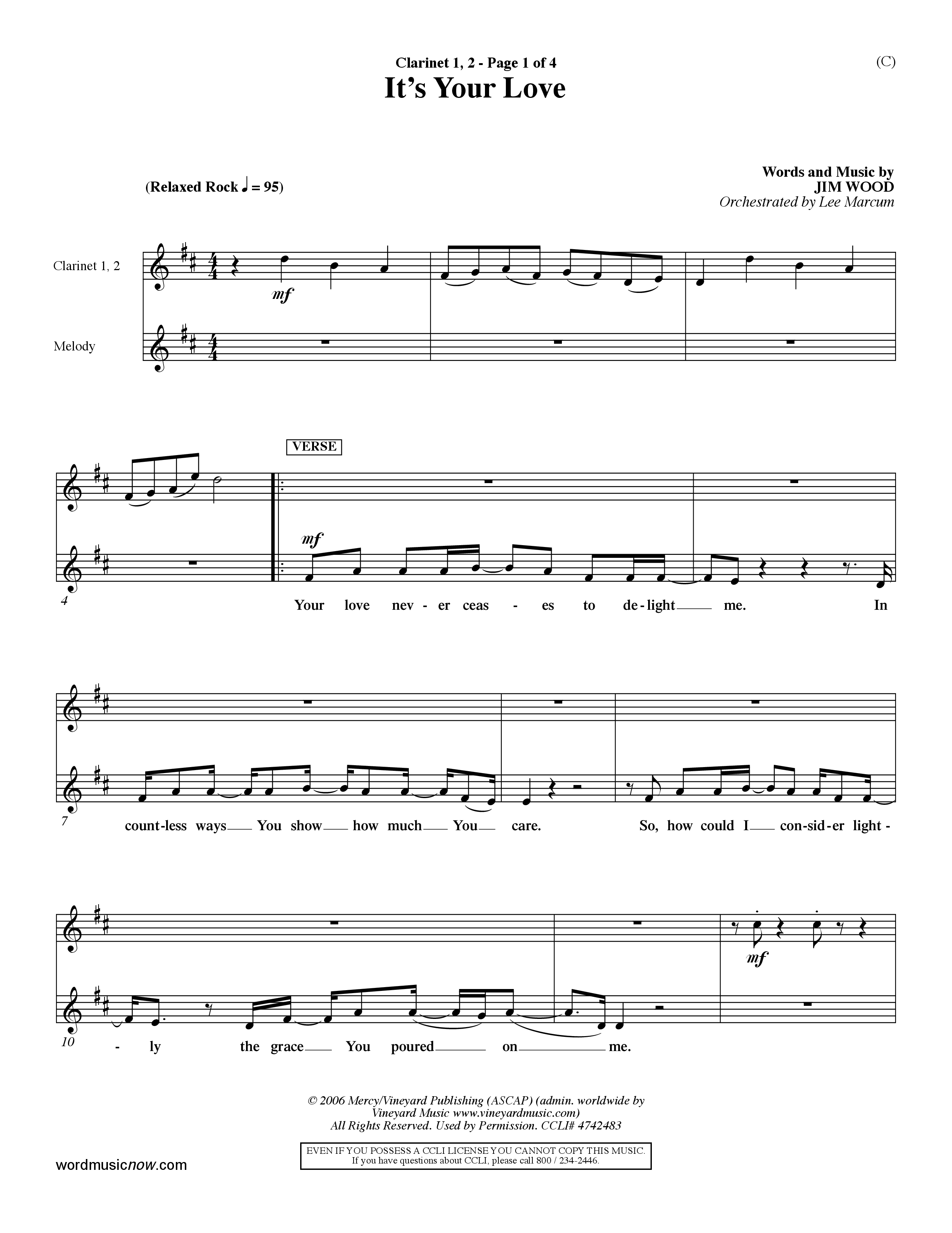 It's Your Love (Choral Anthem SATB) Clarinet 1/2 (Word Music Choral / Orch. Lee Marcum)