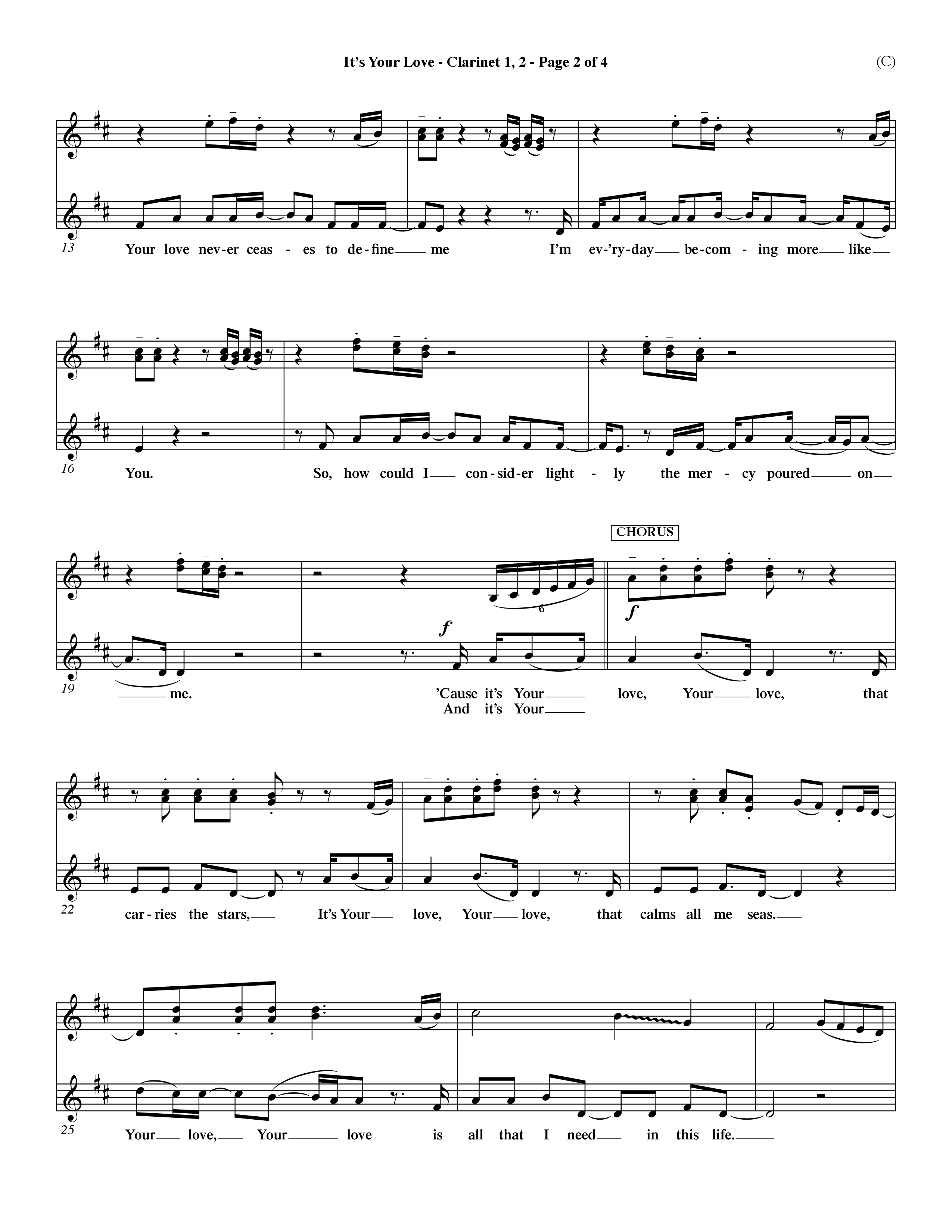 It's Your Love (Choral Anthem SATB) Clarinet 1/2 (Word Music Choral / Orch. Lee Marcum)