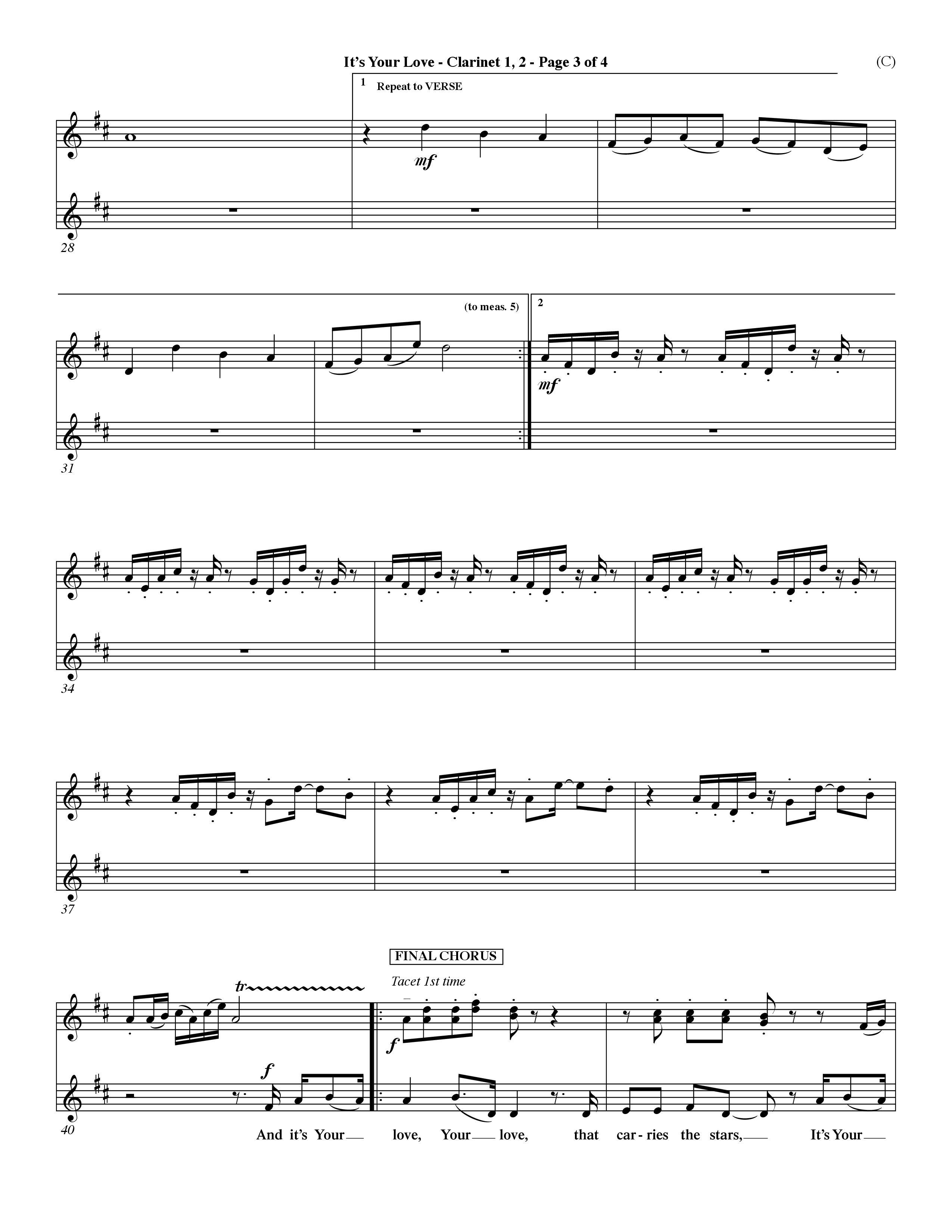It's Your Love (Choral Anthem SATB) Clarinet 1/2 (Word Music Choral / Orch. Lee Marcum)