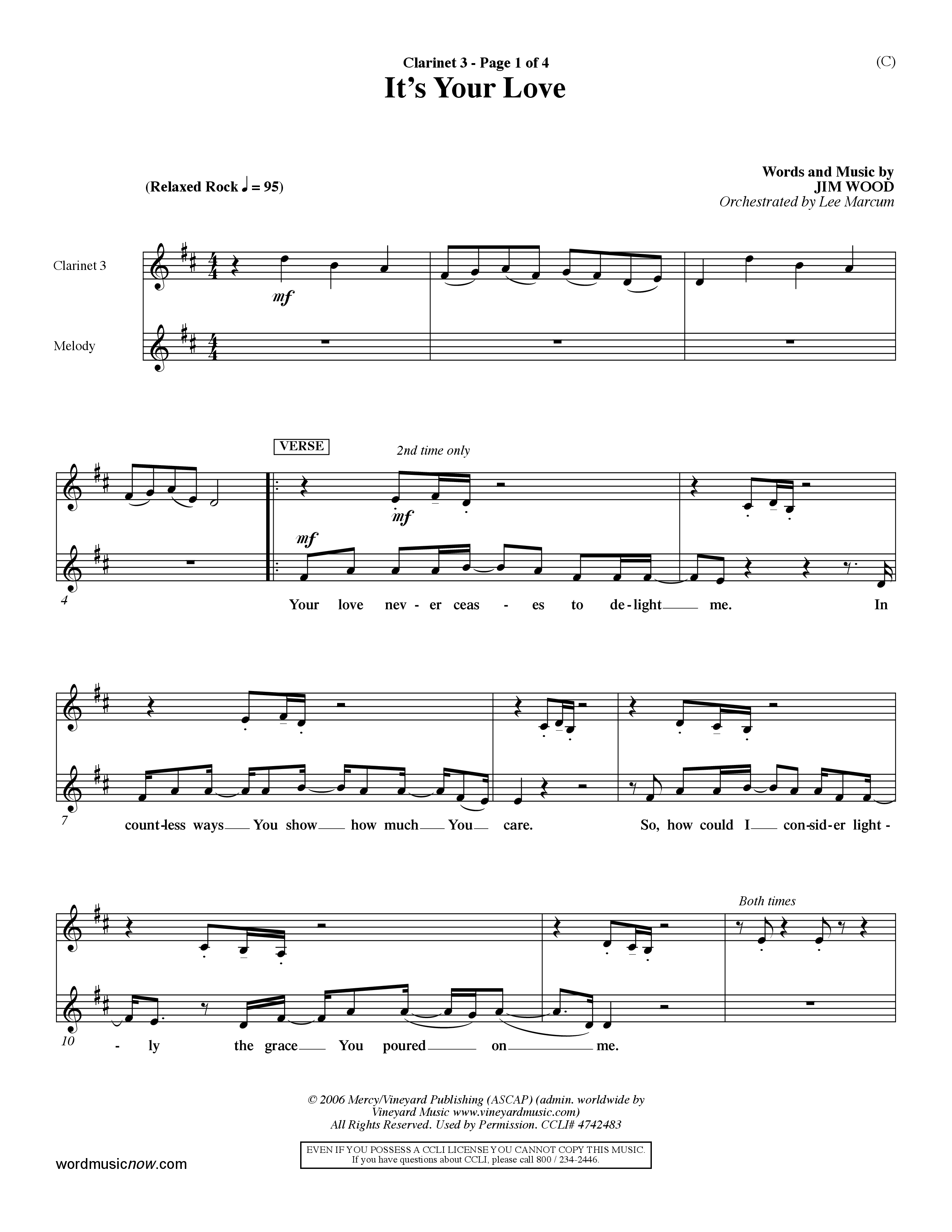 It's Your Love (Choral Anthem SATB) Clarinet 3 (Word Music Choral / Orch. Lee Marcum)