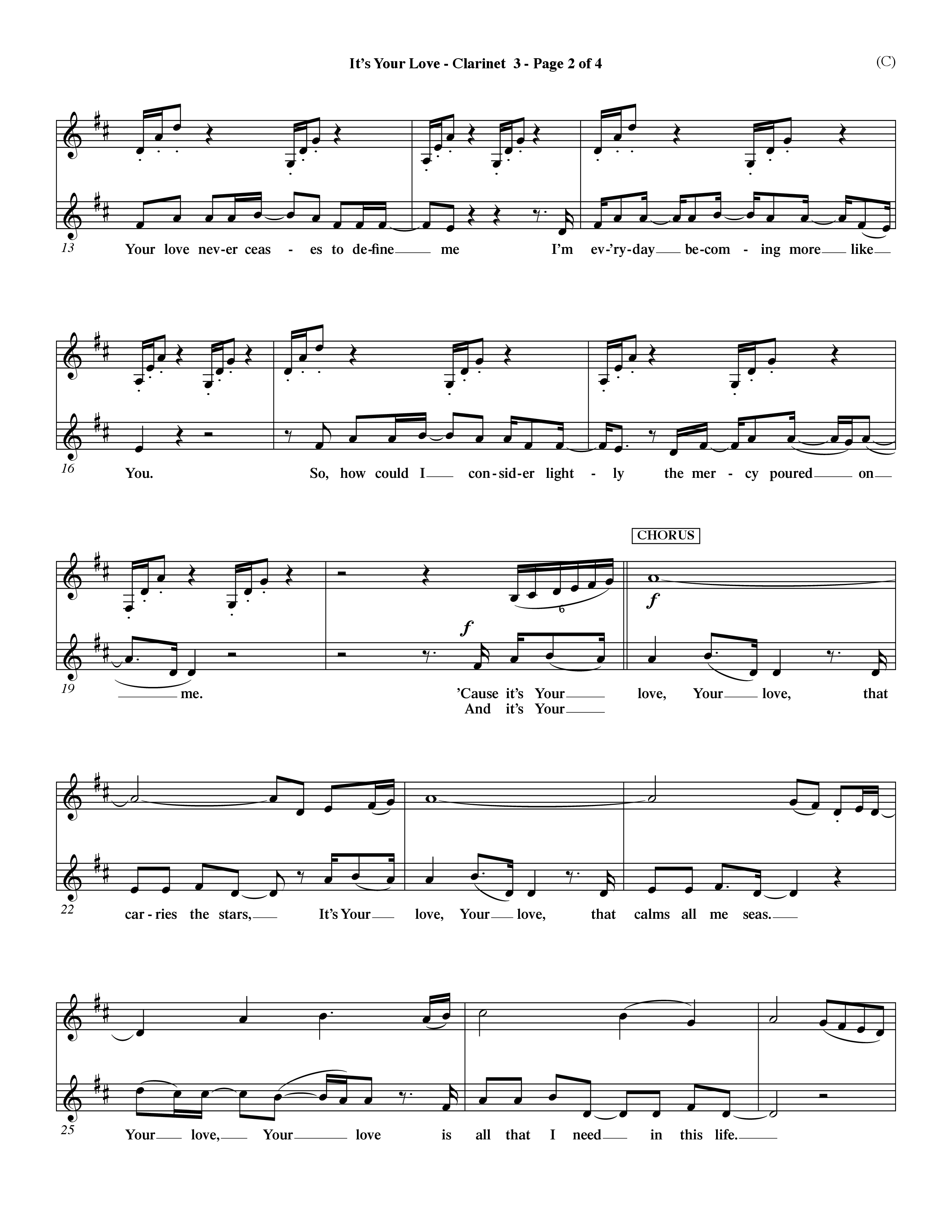 It's Your Love (Choral Anthem SATB) Clarinet 3 (Word Music Choral / Orch. Lee Marcum)