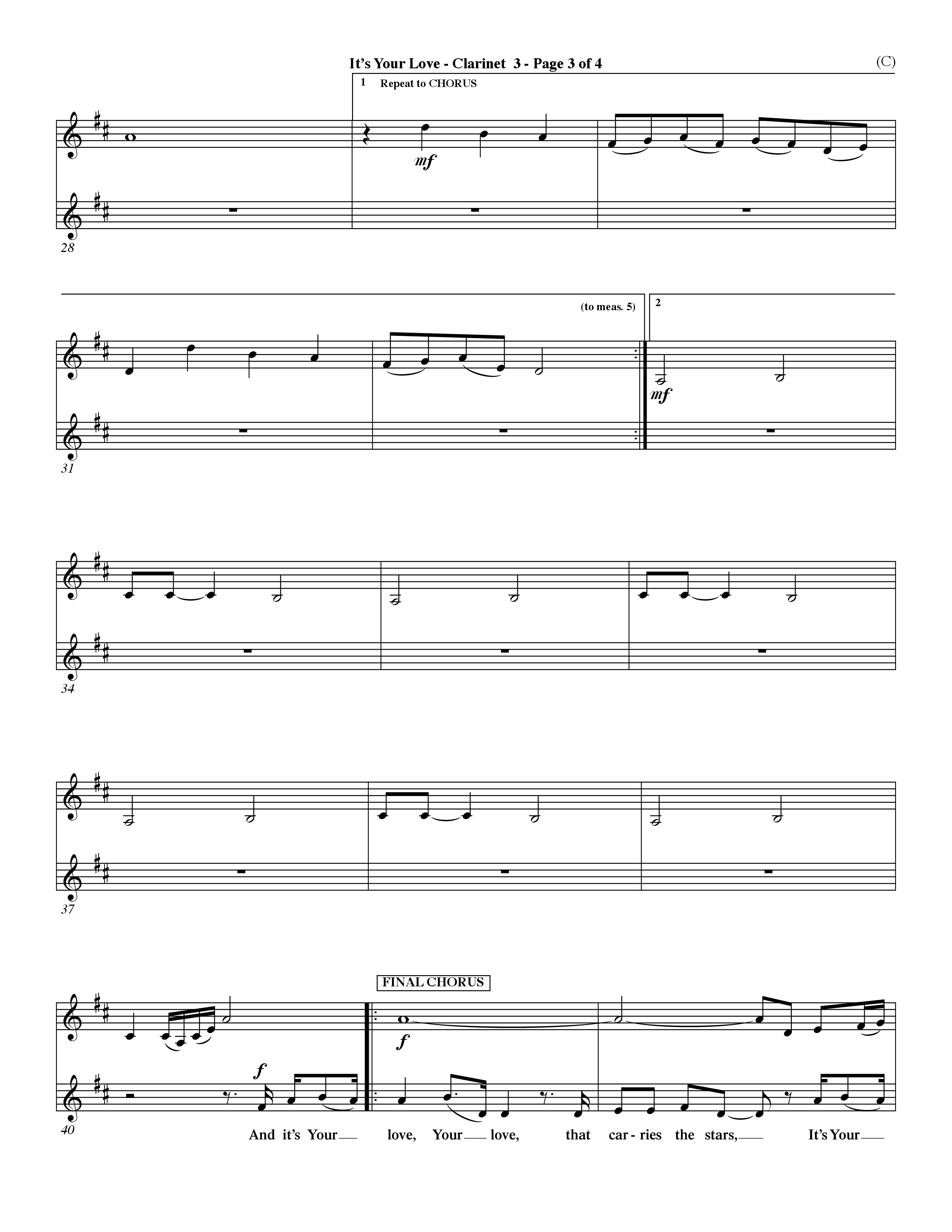 It's Your Love (Choral Anthem SATB) Clarinet 3 (Word Music Choral / Orch. Lee Marcum)