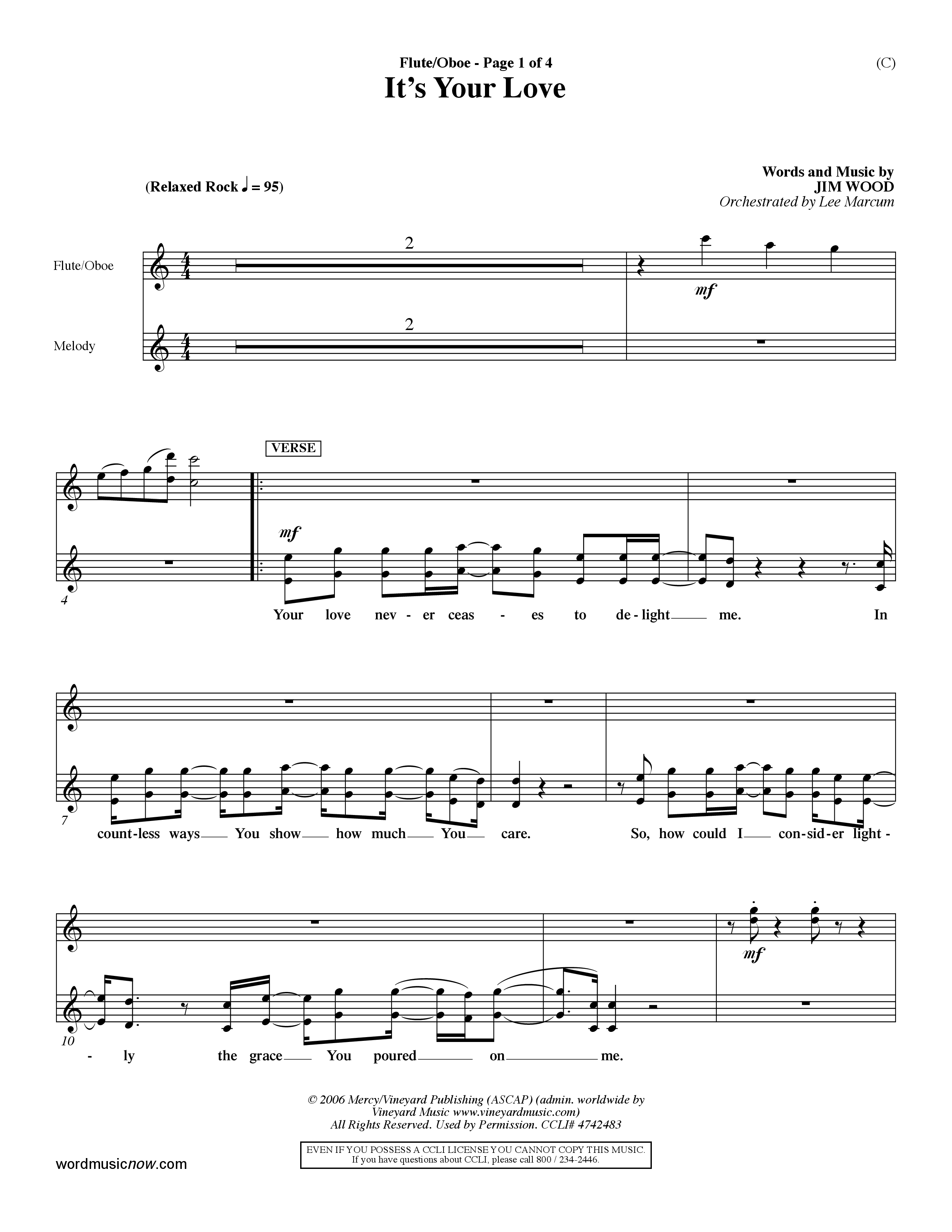 It's Your Love (Choral Anthem SATB) Flute/Oboe (Word Music Choral / Orch. Lee Marcum)
