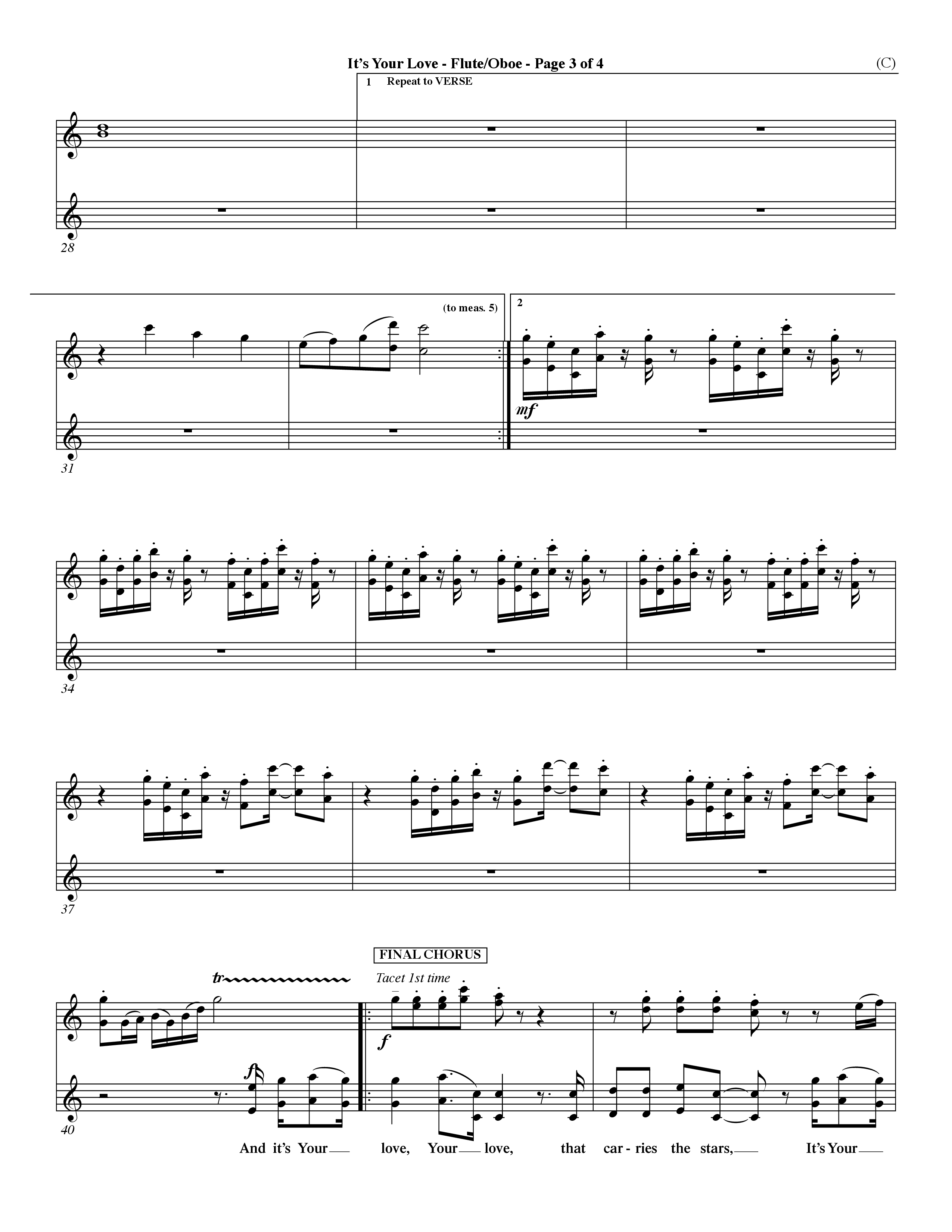 It's Your Love (Choral Anthem SATB) Flute/Oboe (Word Music Choral / Orch. Lee Marcum)