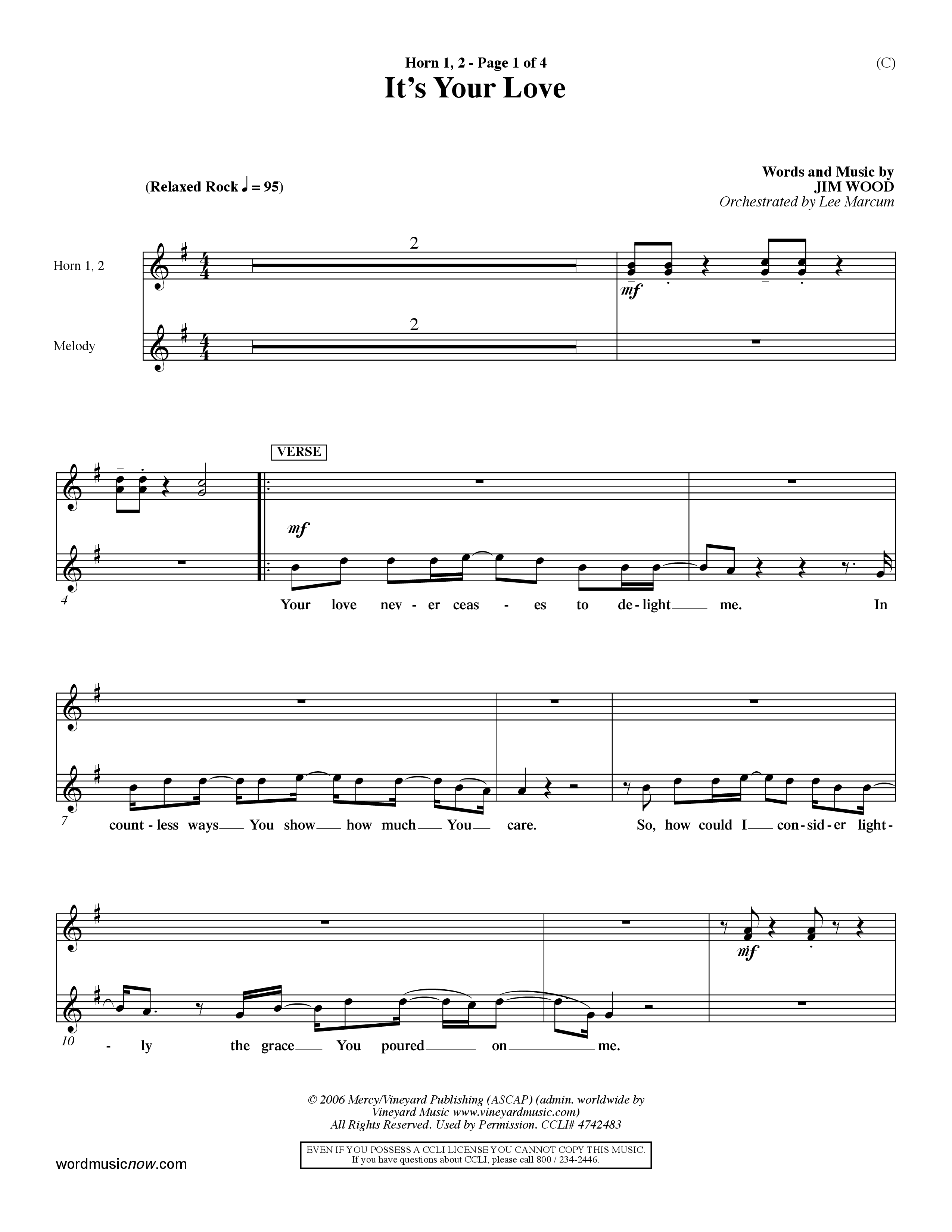It's Your Love (Choral Anthem SATB) French Horn (Word Music Choral / Orch. Lee Marcum)